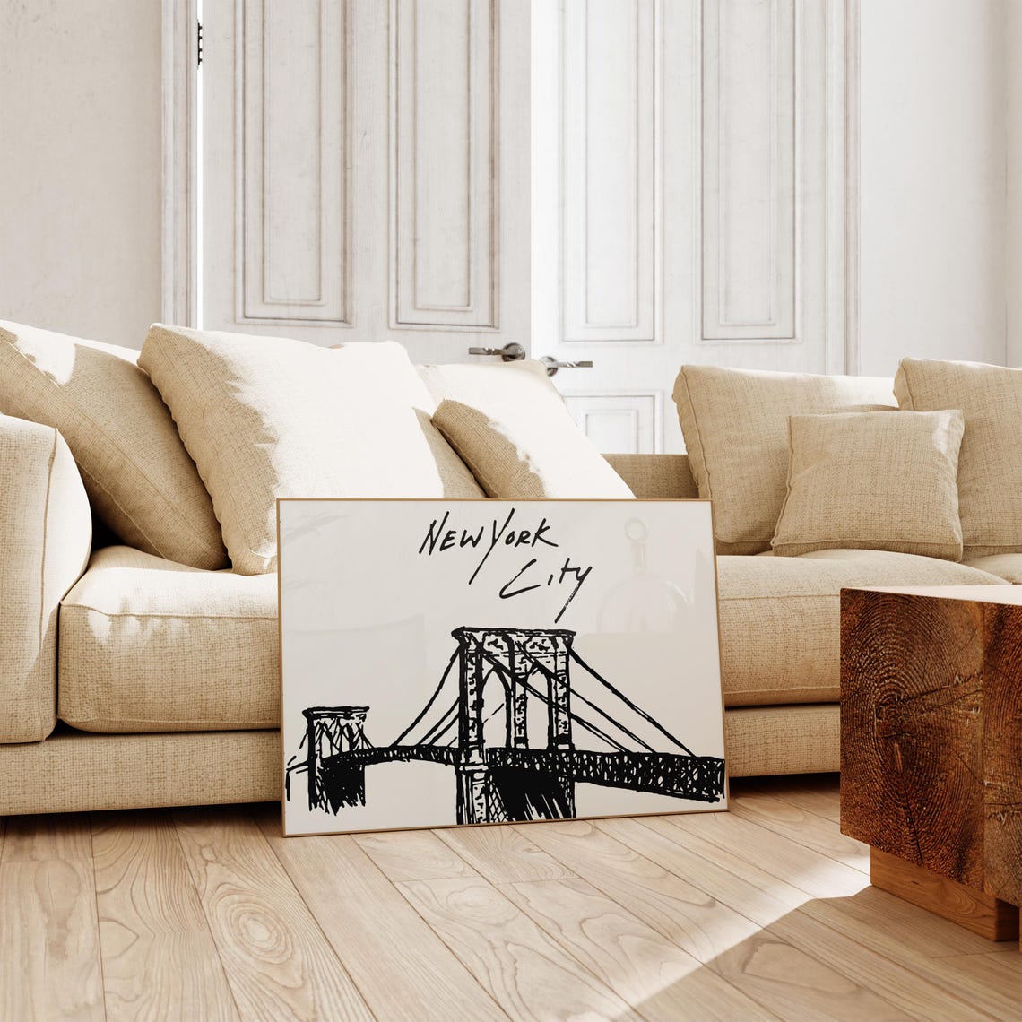 New York City Brooklyn Bridge Hand Drawn Sketch Typography Poster - Image 5