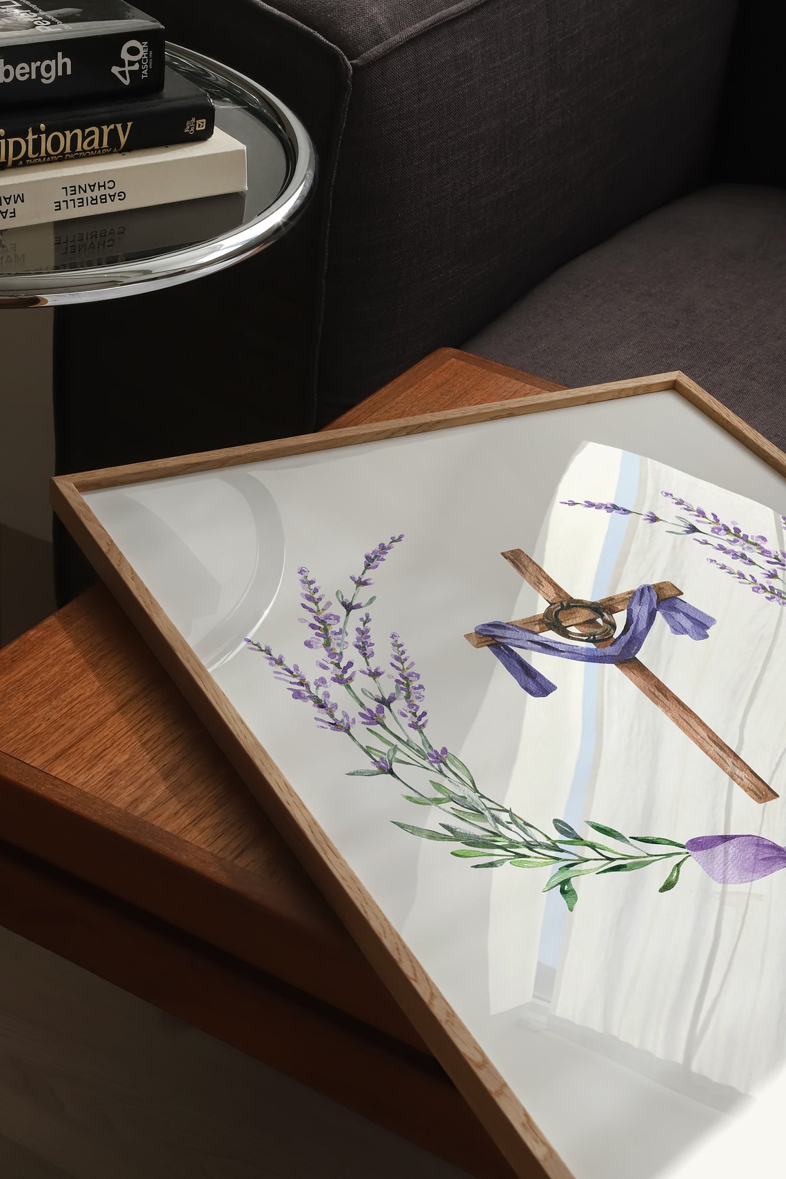 Wooden Cross With Lavender Wreath Purple Christian Easter Poster - Image 3