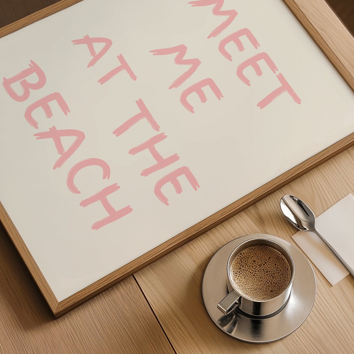 Meet Me At The Beach Soft Pink Handwritten Coastal Quote Poster - Image 3
