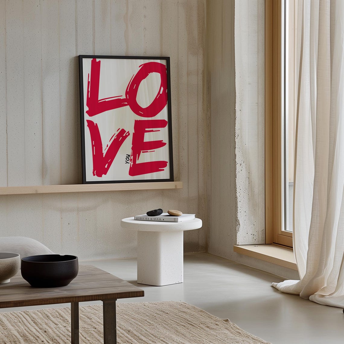 Love You Giant Red Brushstroke Letters Oversized Romantic Type Poster - Image 2