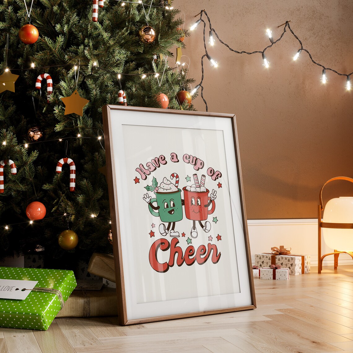 Have A Cup Of Cheer Retro Christmas Cocoa Mugs Holiday Poster - Image 2