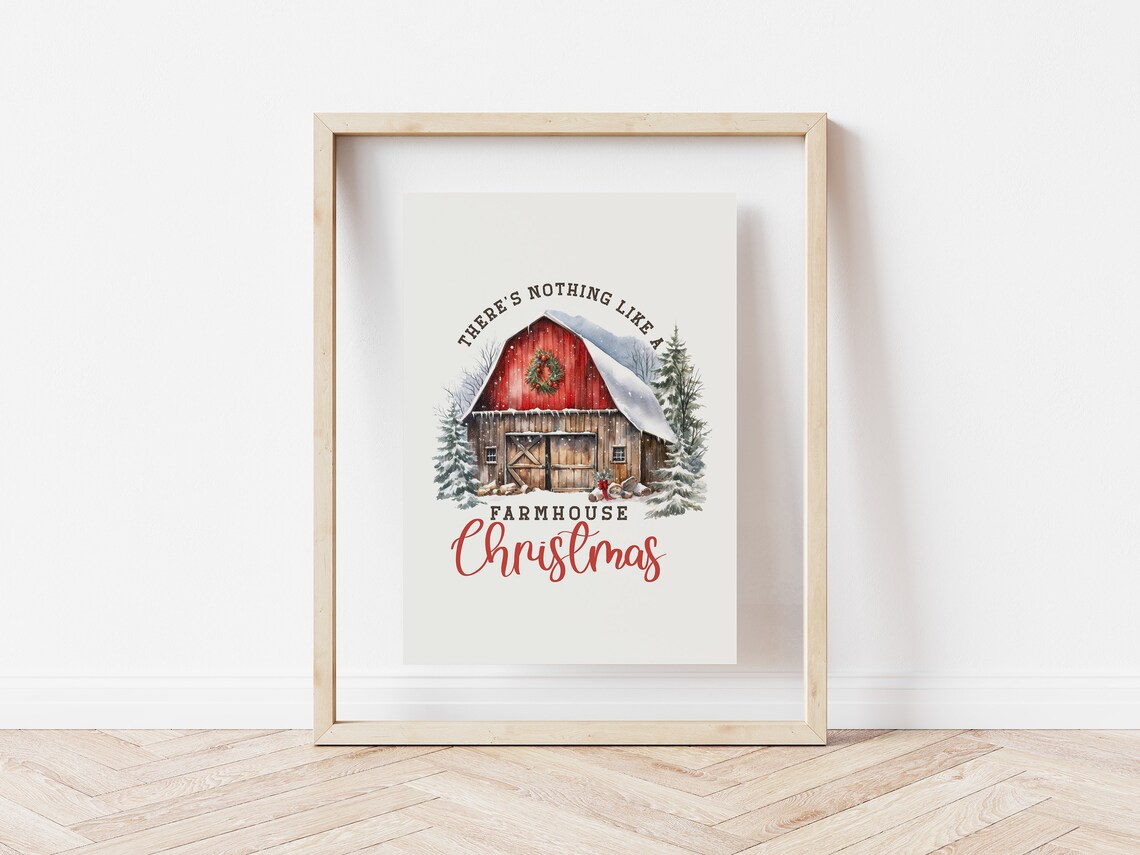 There's Nothing Like A Farmhouse Christmas Red Barn Winter Poster - Image 5