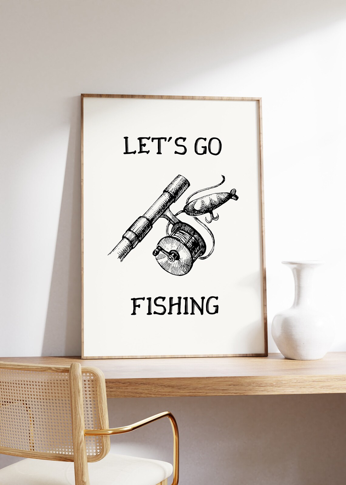Let's Go Fishing Vintage Ink Rod Reel And Lure Sketch Art Print - Image 4