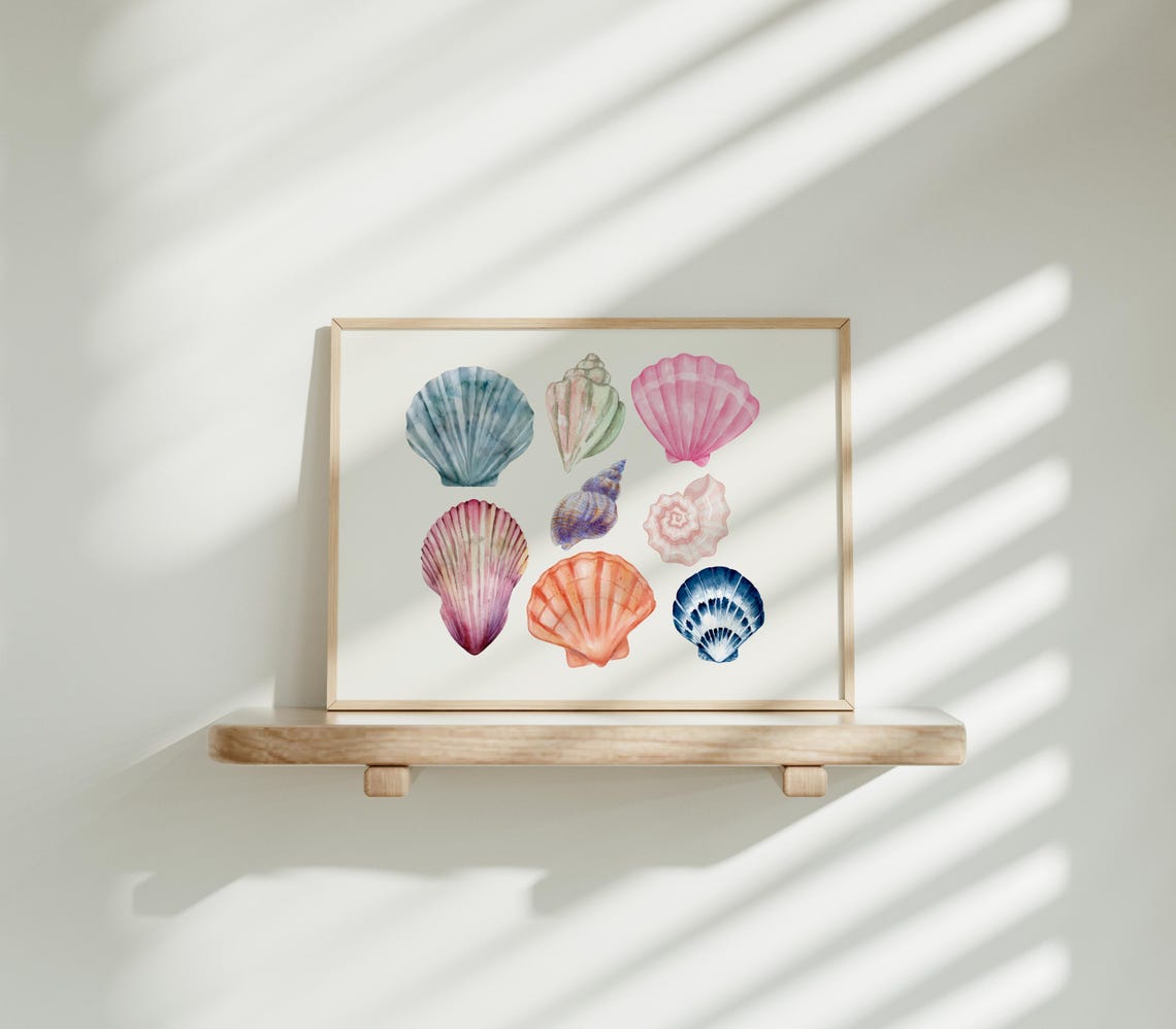 Watercolor Seashells Coastal Beach House Art Horizontal Poster - Image 4