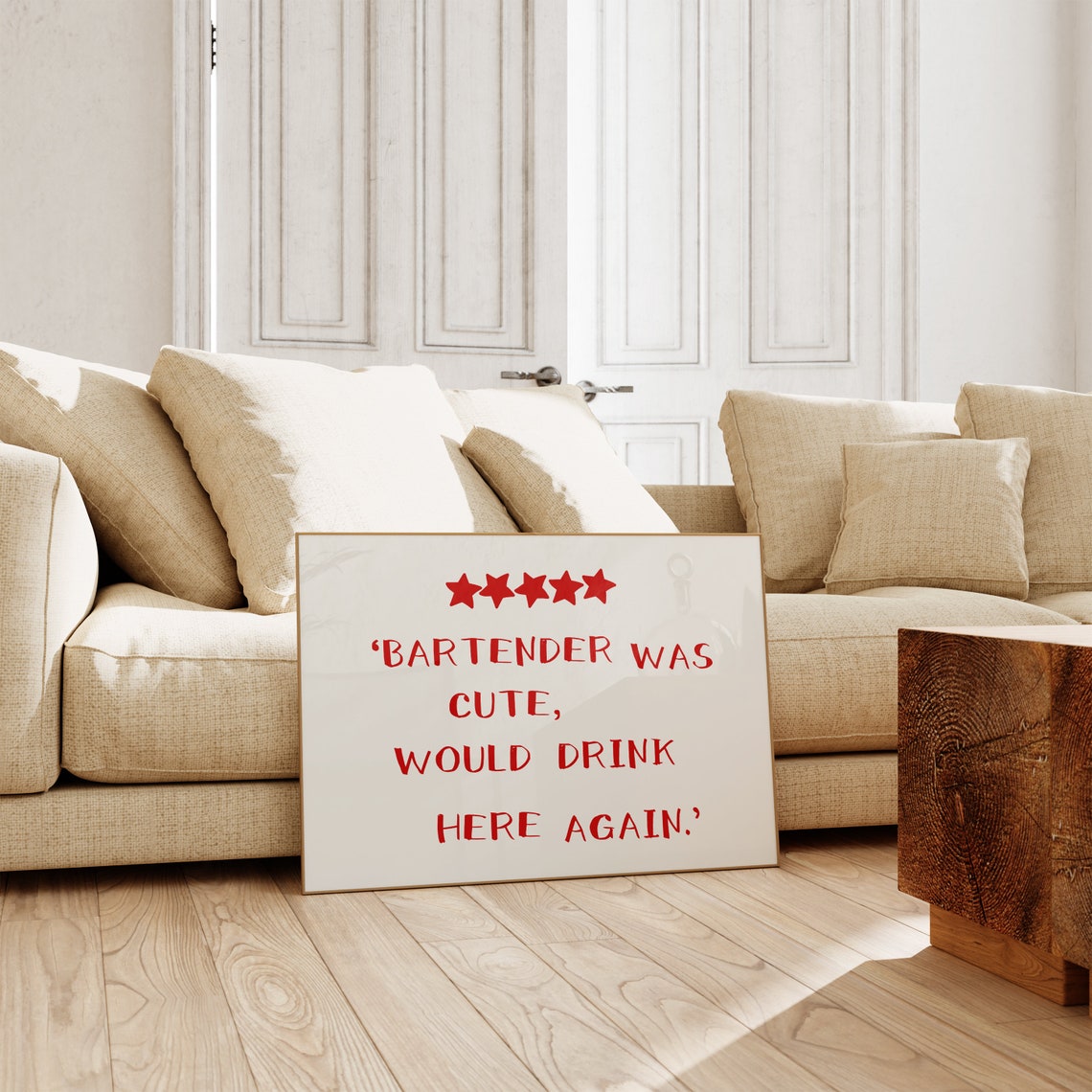 Bartender Was Cute Would Drink Here Again Red Five Star Review Poster - Image 4