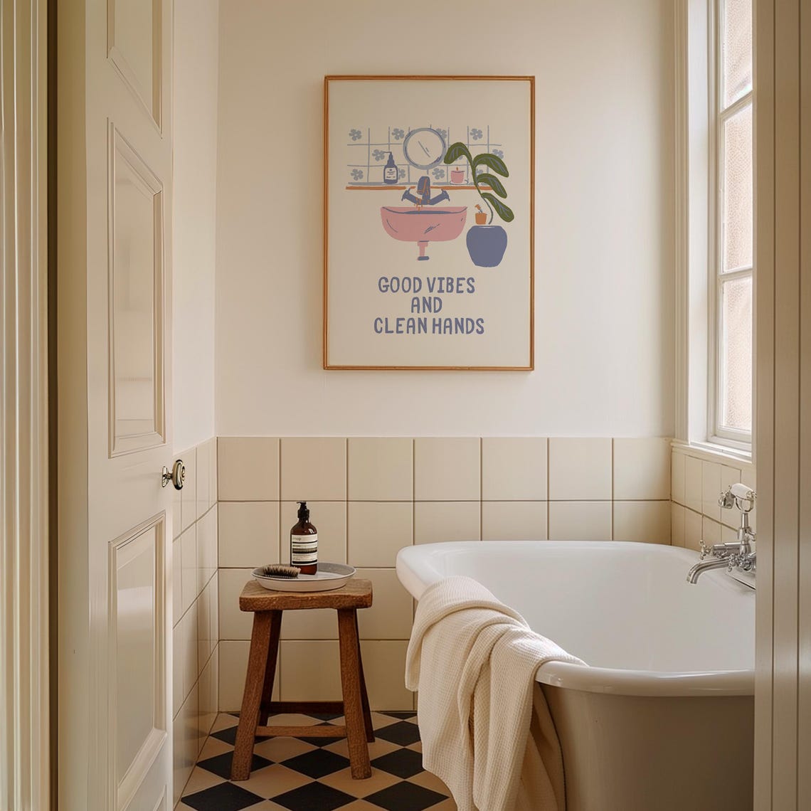 Good Vibes And Clean Hands Pastel Bathroom Sink Quote Poster - Image 5