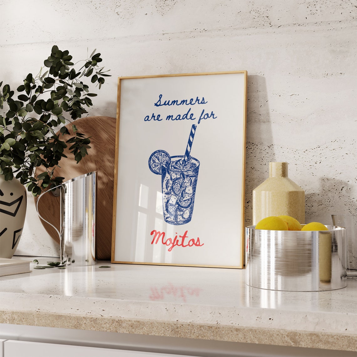 Summers Are Made For Mojitos Retro Cocktail Bar Cart Art Poster - Image 4