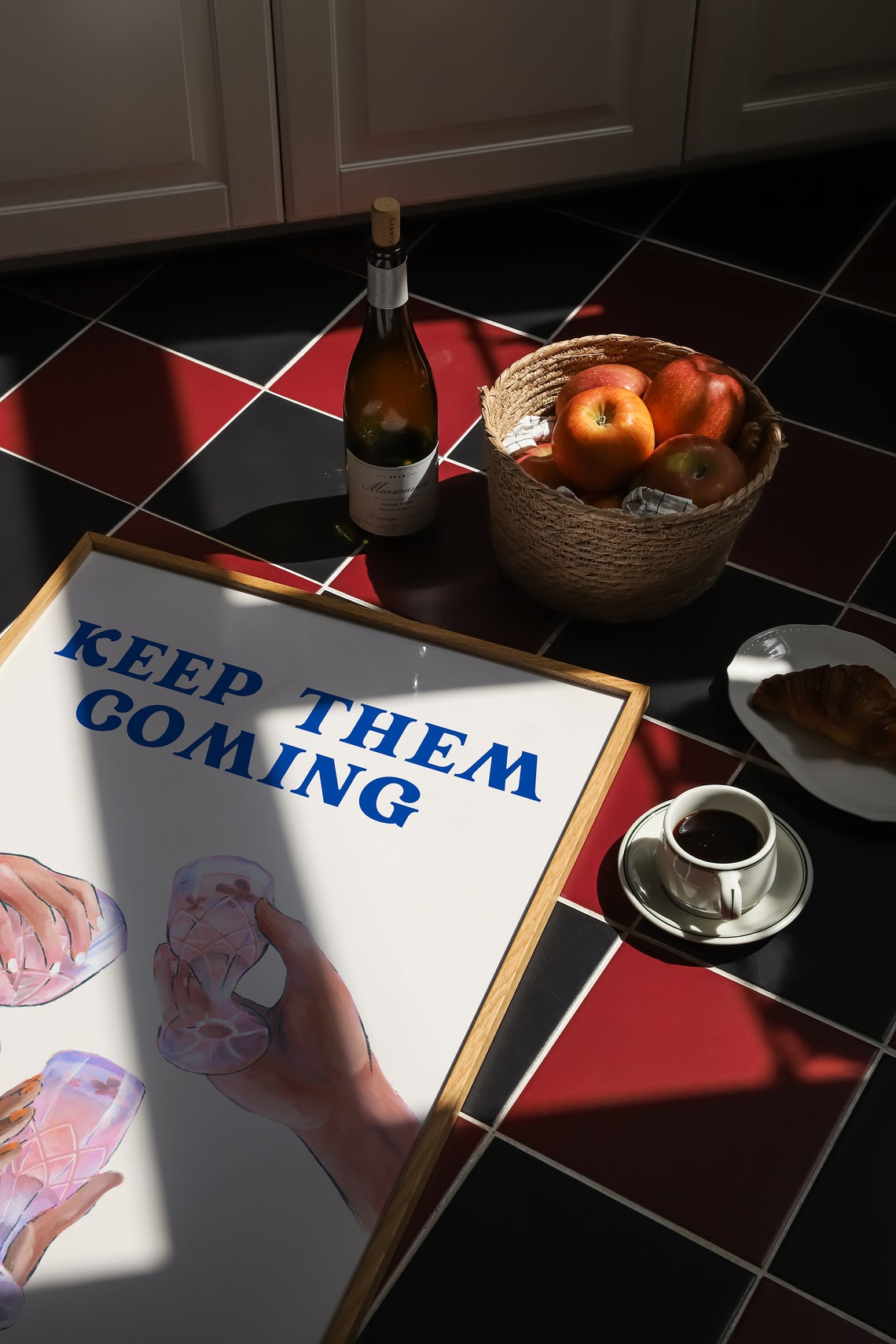 Keep Them Coming Champagne Flutes Raised Hands Pastel Bar Cart Poster - Image 3
