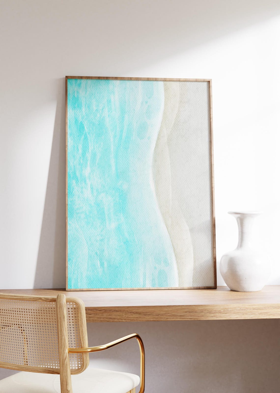 Turquoise Water Curling Into Pale Quiet Sand Shoreline Print - Image 4
