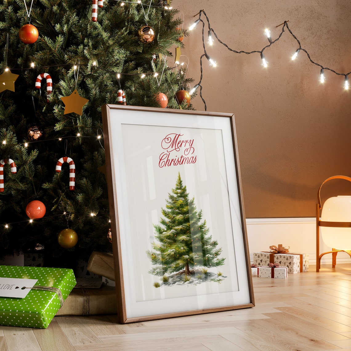 Merry Christmas Script Snowy Evergreen Tree Watercolor Holiday Poster - Image 5
