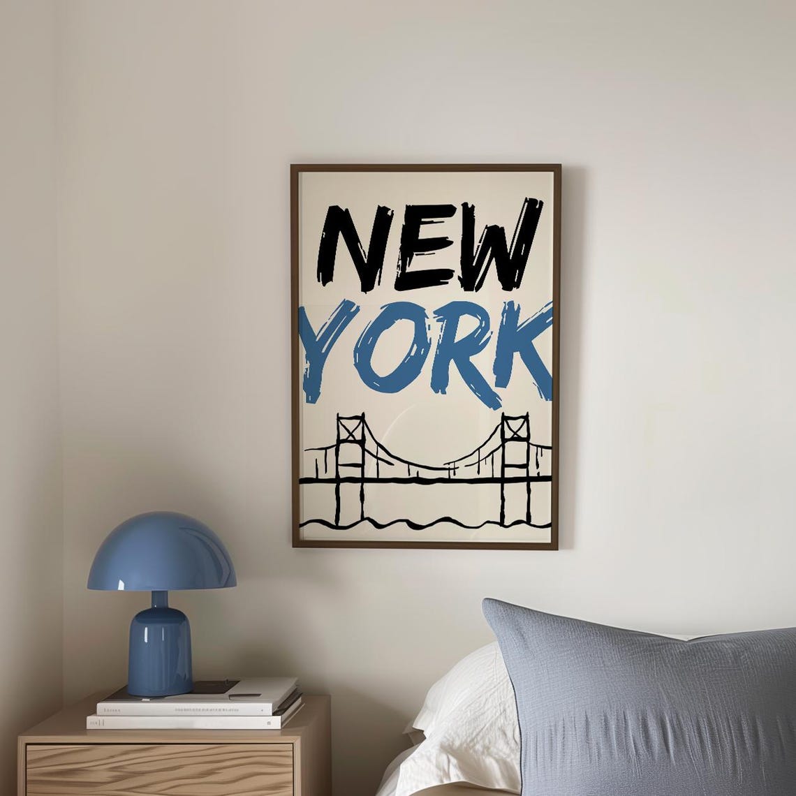 New York City Suspension Bridge Brush Lettering Sketch Art Poster - Image 3