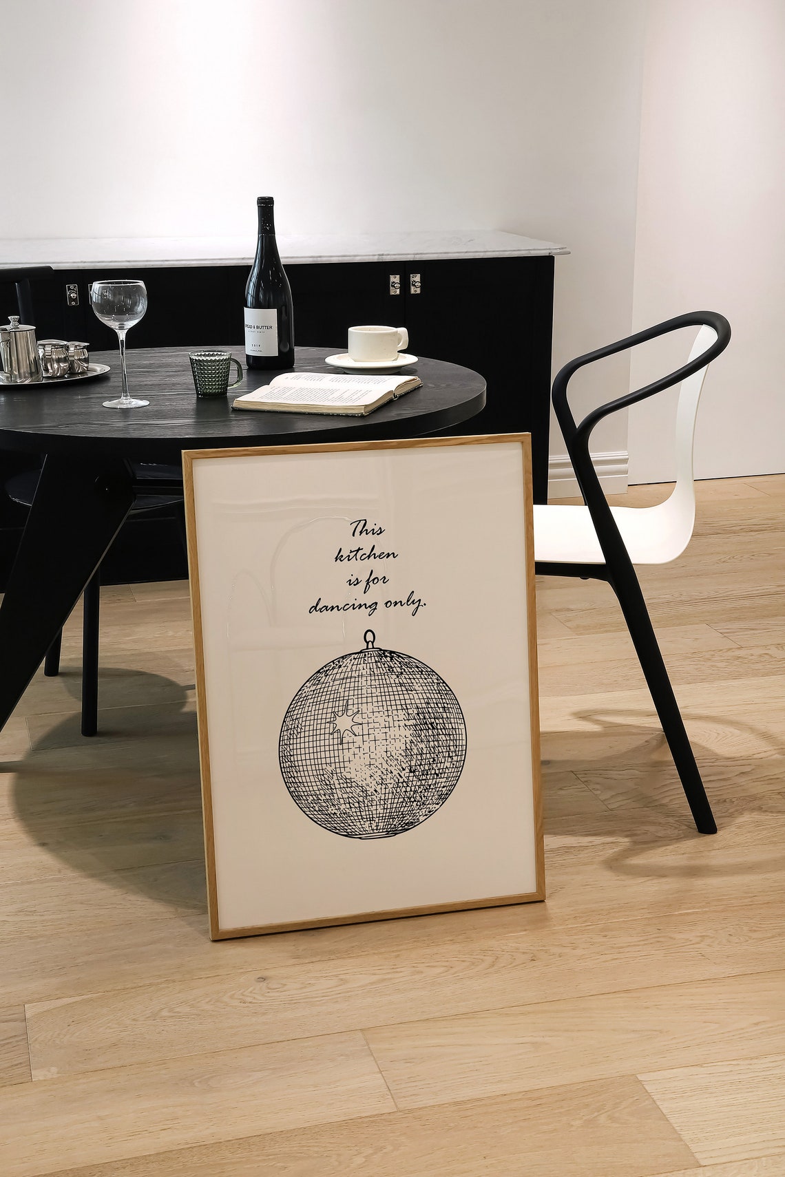 This Kitchen Is For Dancing Only Disco Ball Line Art Quote Poster - Image 5