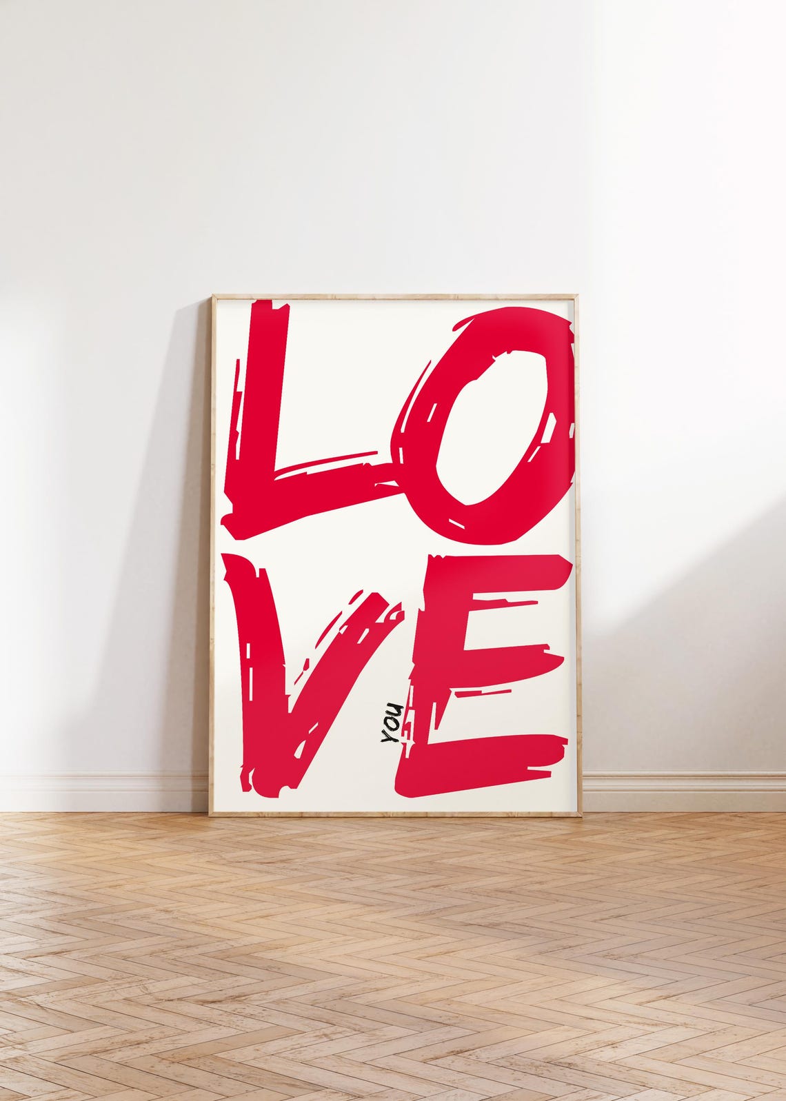 Love You Giant Red Brushstroke Letters Oversized Romantic Type Poster - Image 5