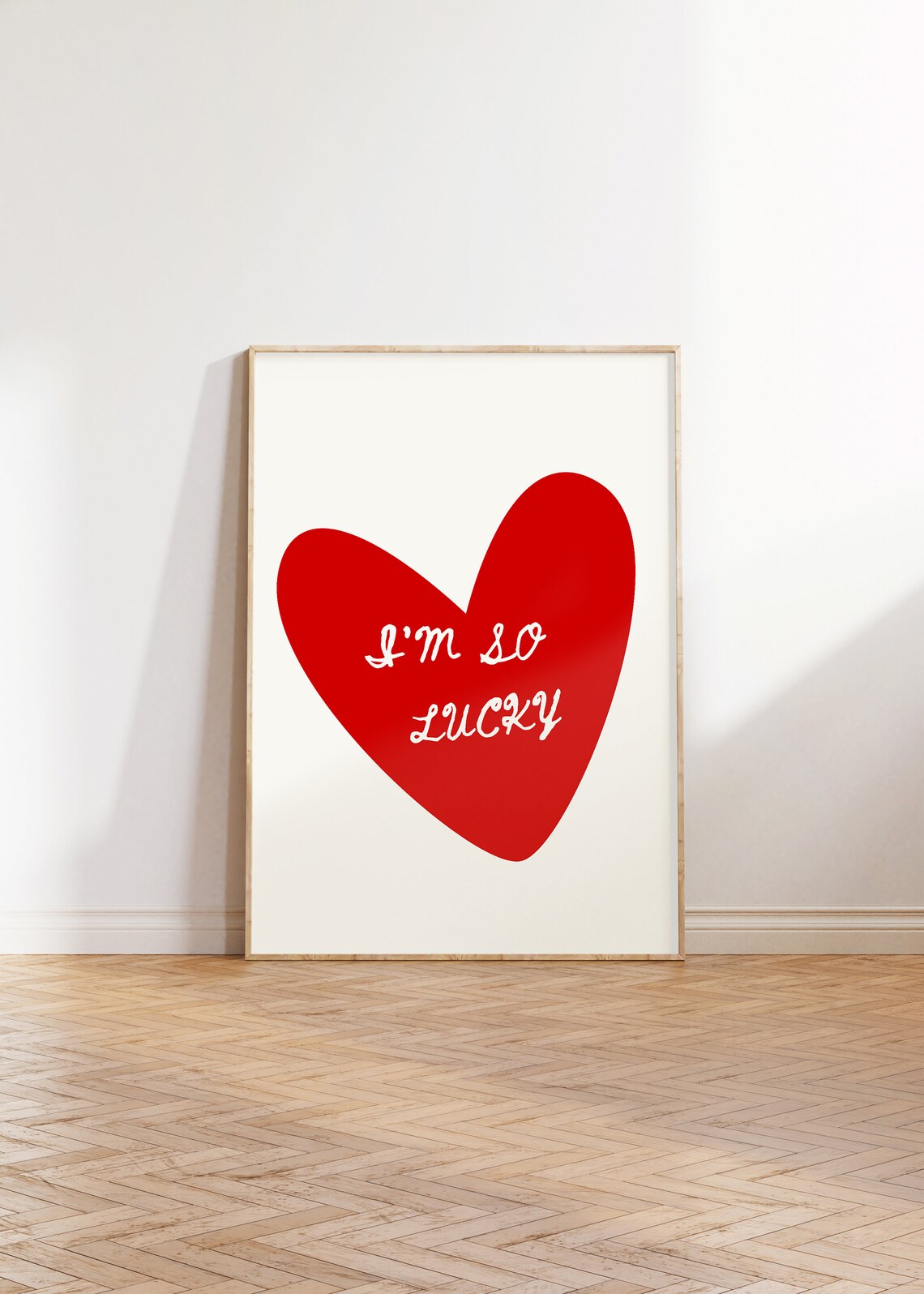 I Am So Lucky Red Heart Handwritten Affirmation Minimalist Art Poster - Image 4