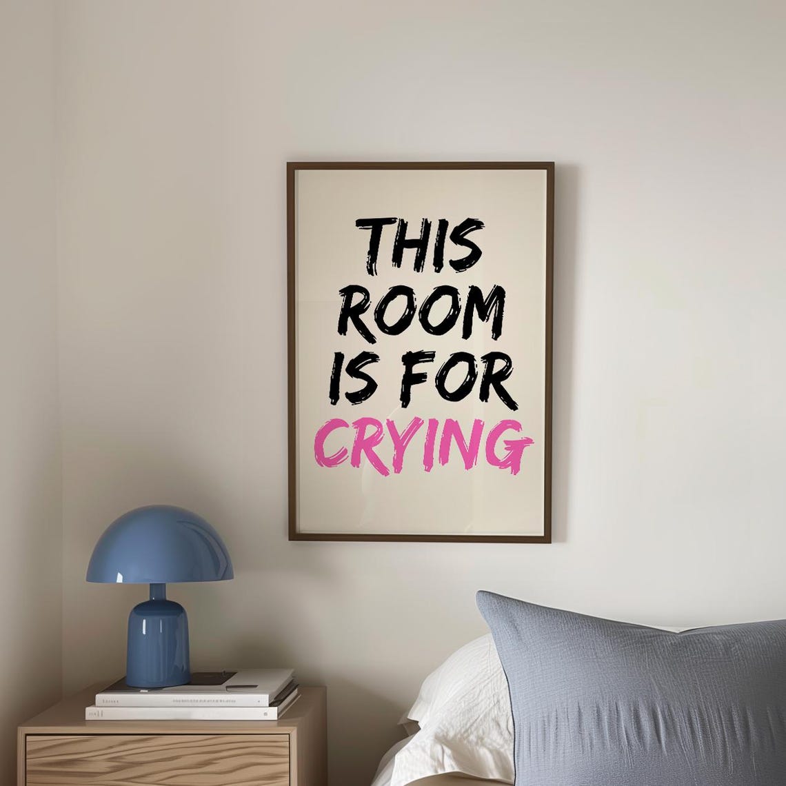 This Room Is For Crying Black Pink Brush Lettering Funny Quote Poster - Image 3