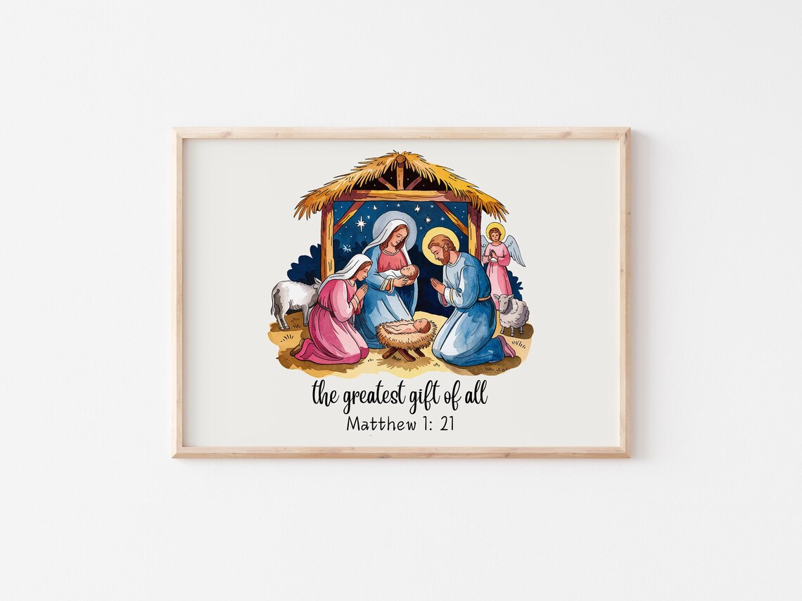 The Greatest Gift Of All Nativity Scene Religious Christmas Poster - Image 2