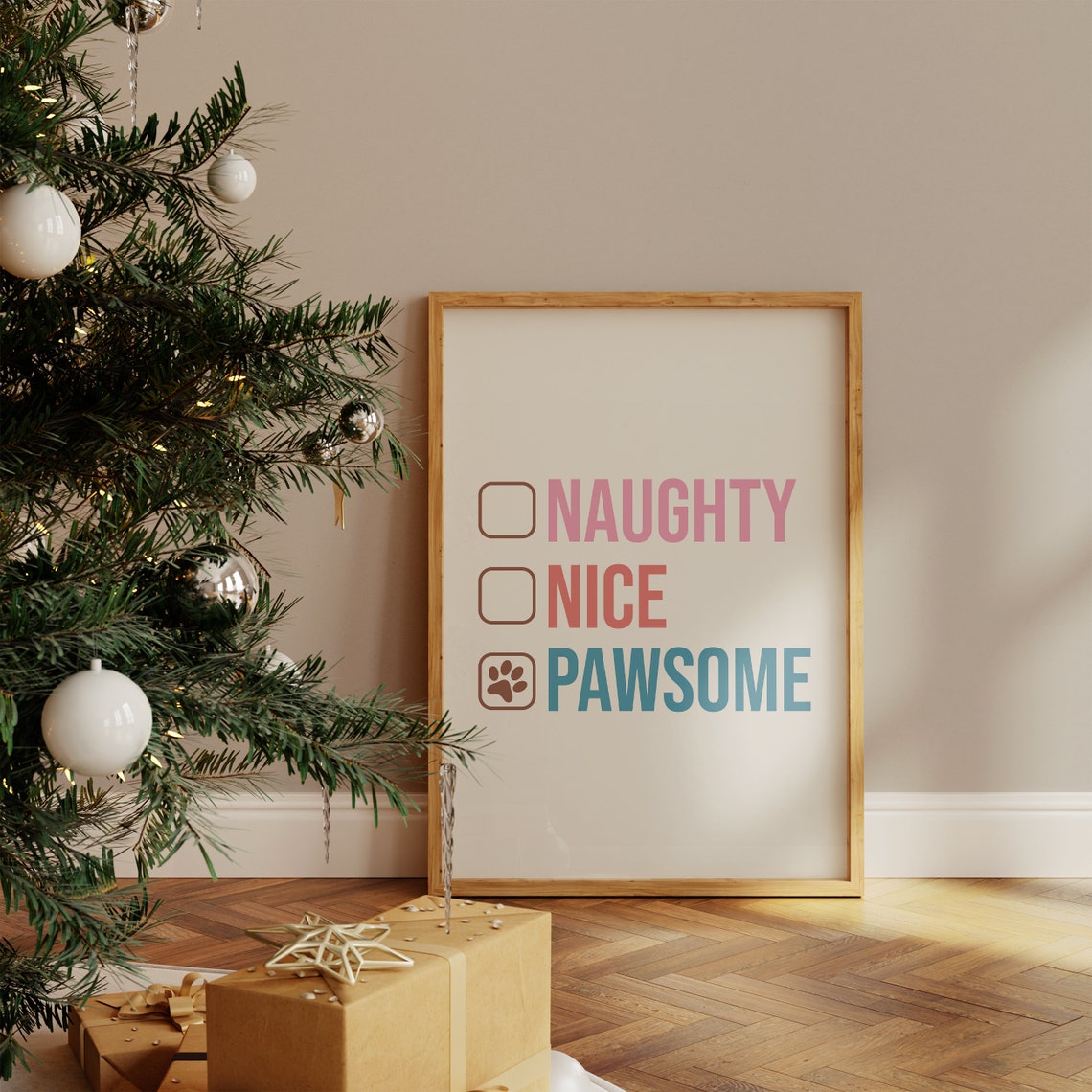 Naughty Nice Pawsome Funny Christmas Checklist Typography Poster - Image 4