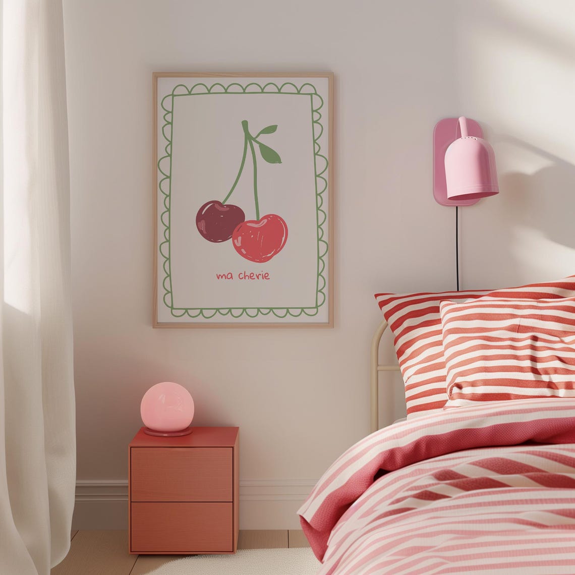 Ma Cherie Cherry Retro Fruit Illustration French Style Poster - Image 5