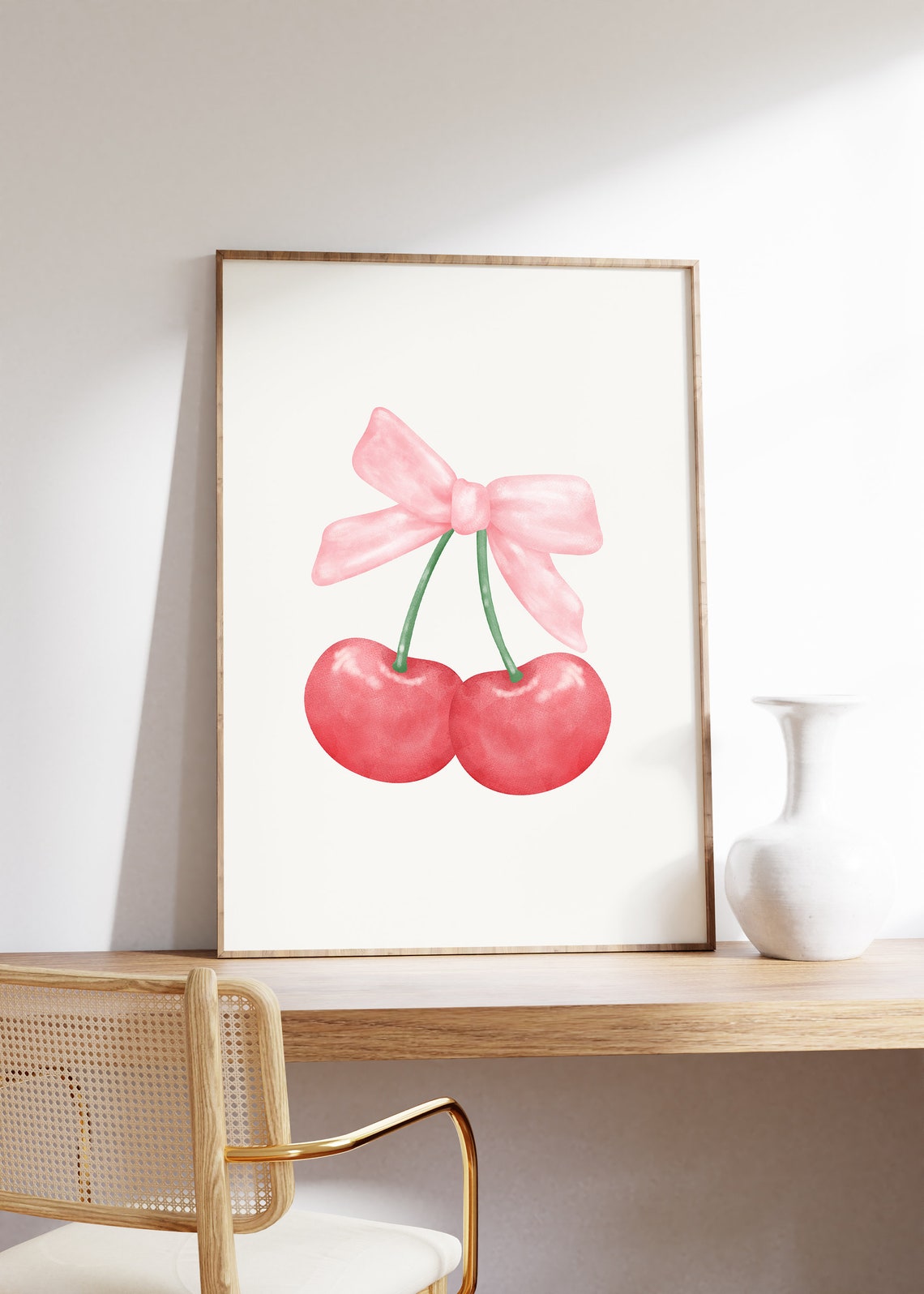 Pink Bow Watercolor Cherries Illustration Coquette Aesthetic Poster - Image 5