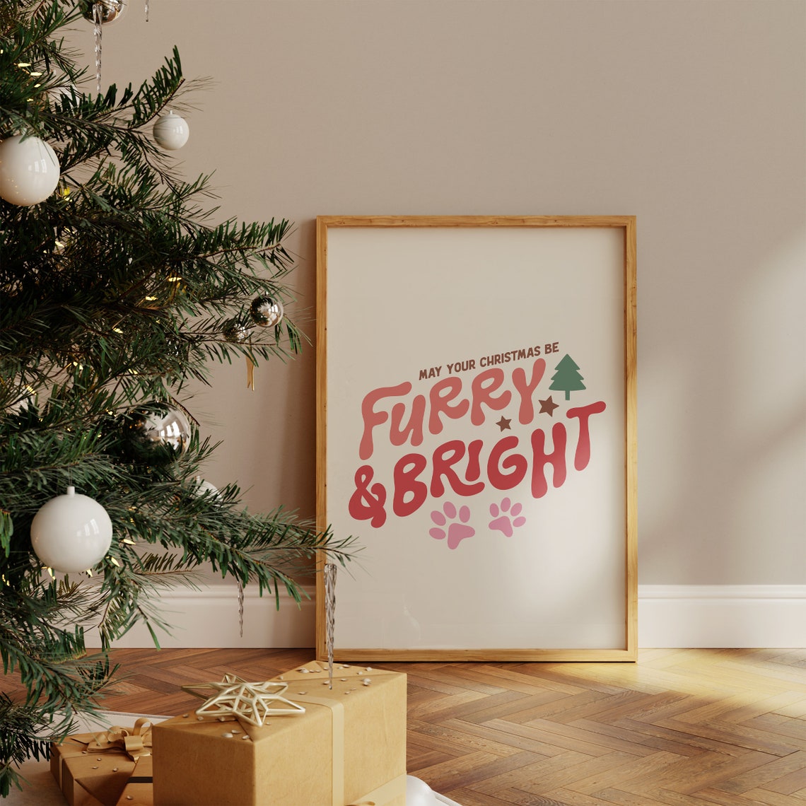May Your Christmas Be Furry And Bright Dog Paw Typography Poster - Image 4