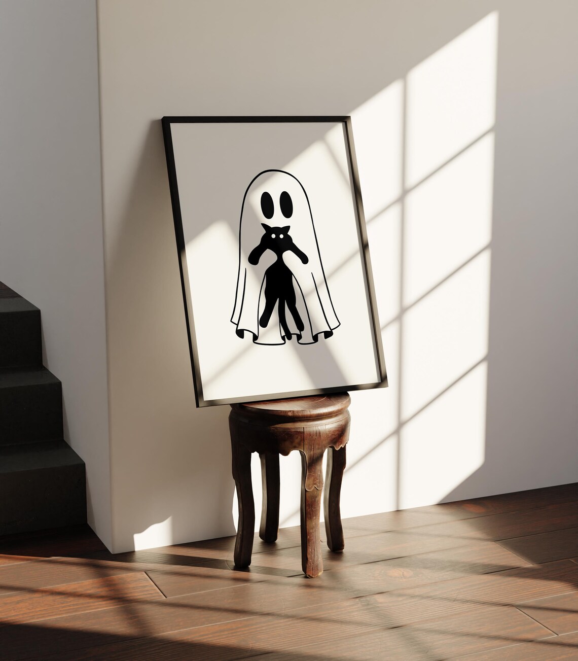 Ghost With Black Cat Halloween Prints Halloween Printables Cute Halloween Prints Ghost Cat Art Quirky Halloween Decor - Image 5