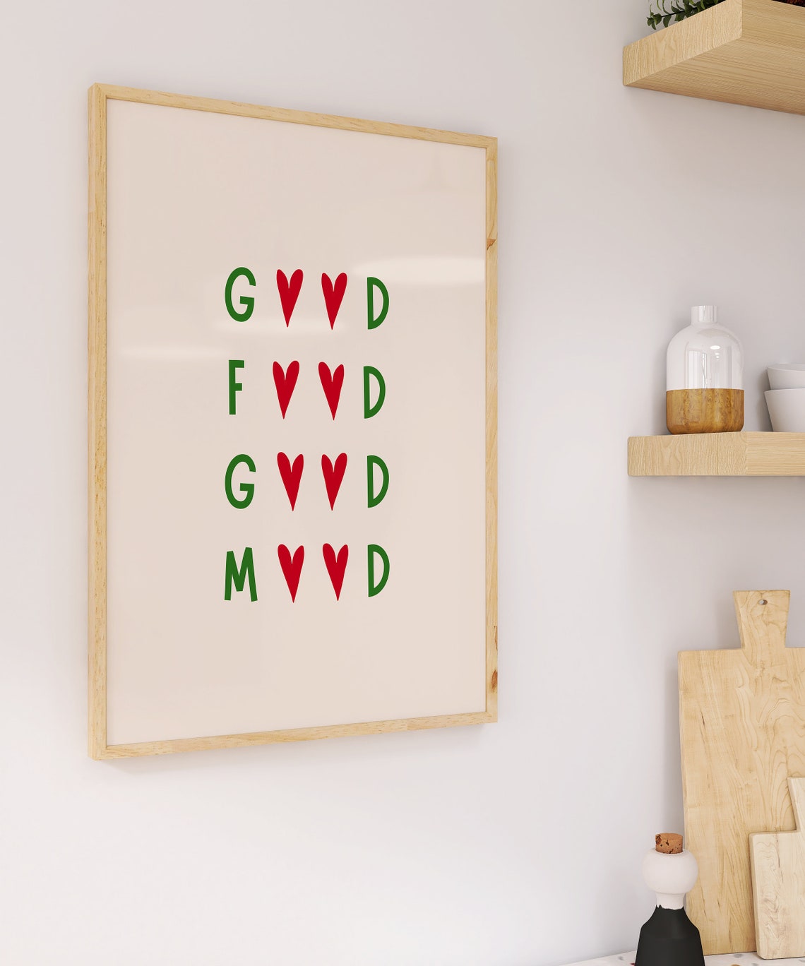Good Food Good Mood Heart Letters Funny Kitchen Quote Poster - Image 2