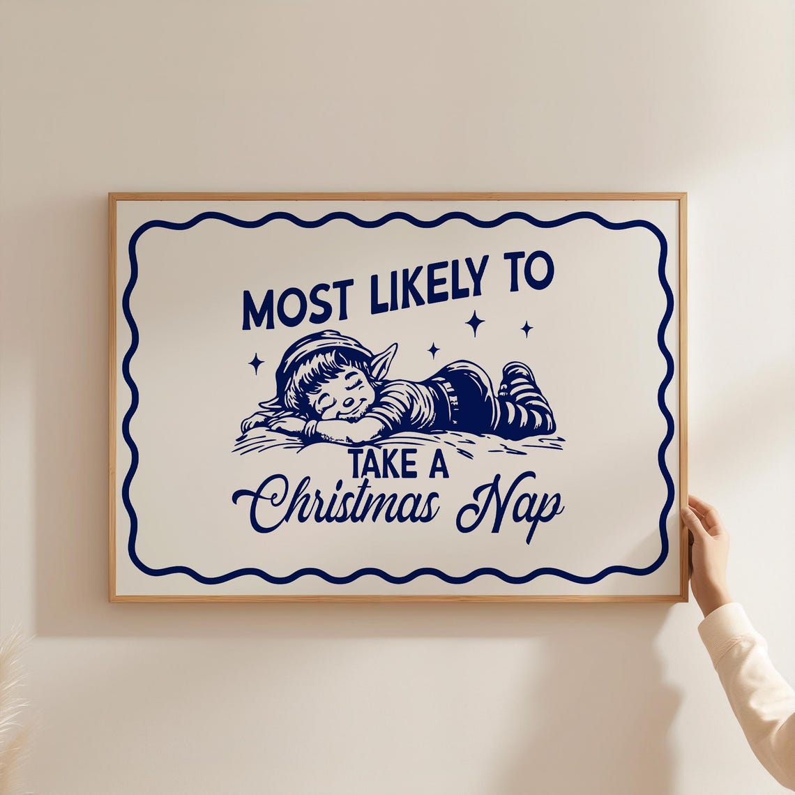 Most Likely To Take A Christmas Nap Sleeping Retro Elf Poster - Image 4