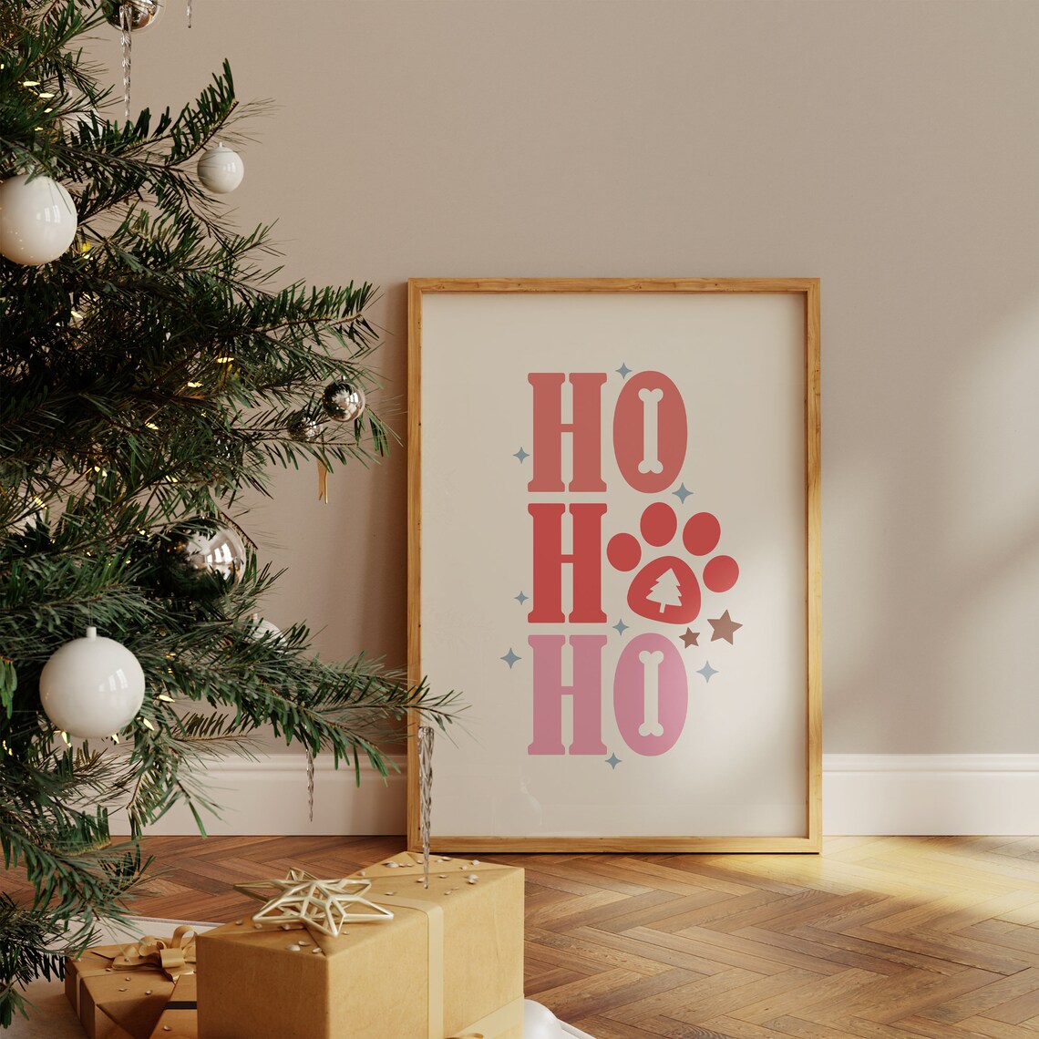 Ho Ho Ho Christmas Dog Typography With Paw And Bone Holiday Poster - Image 4
