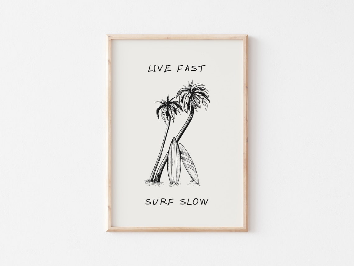 Live Fast Surf Slow Palm Trees and Surfboards Coastal Poster - Image 4