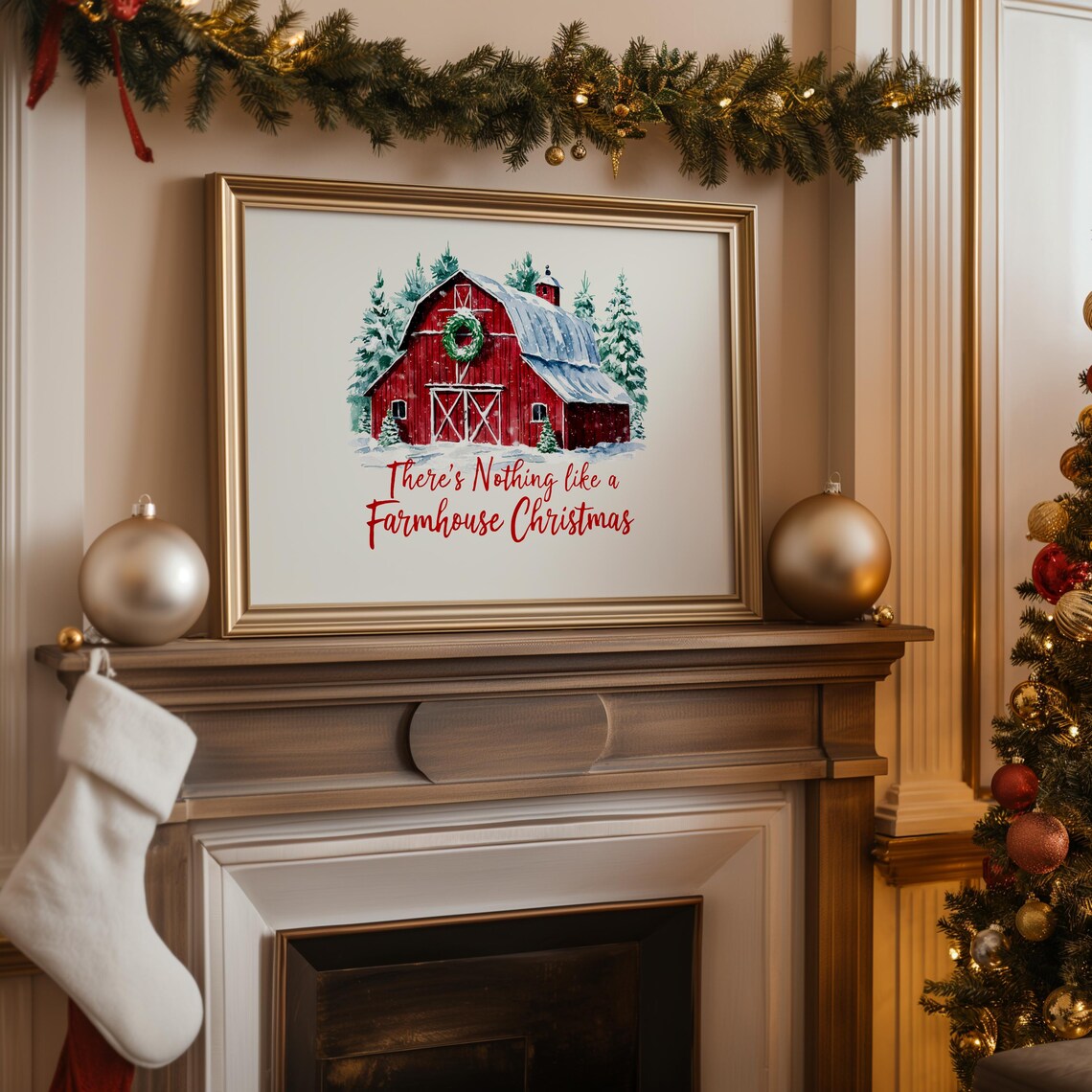 There's Nothing Like a Farmhouse Christmas Red Barn Winter Poster - Image 5