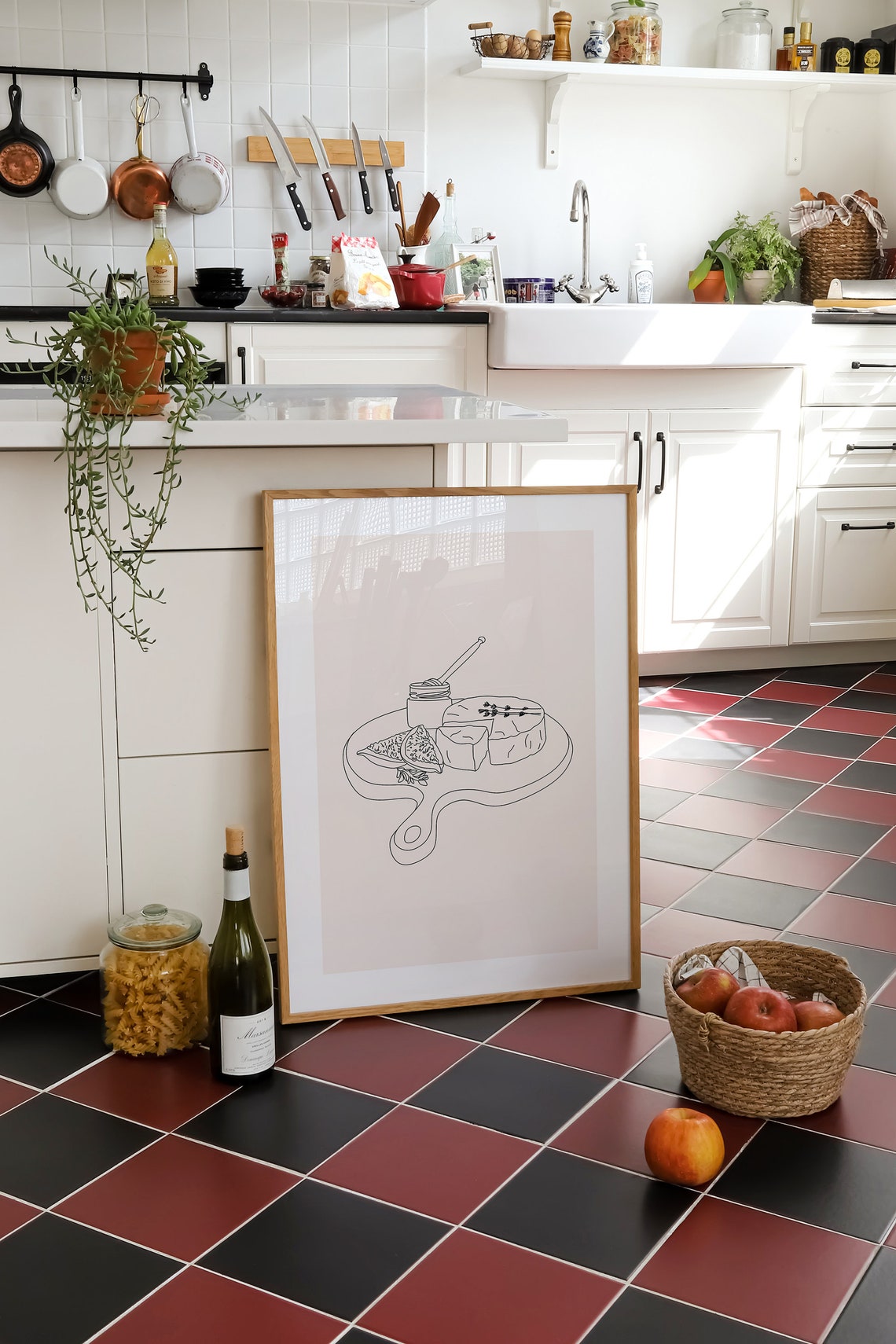 Minimalist Line Art Cheese Board Honey Jar Kitchen Print Decor - Image 3