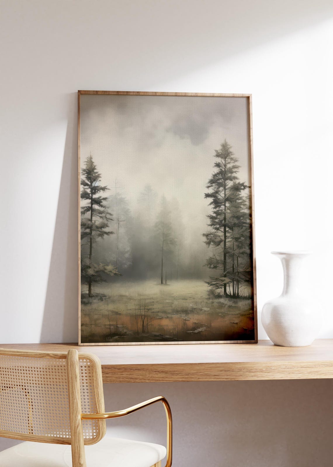 Foggy Pine Forest Moody Landscape Misty Neutral Nature Wall Poster - Image 3