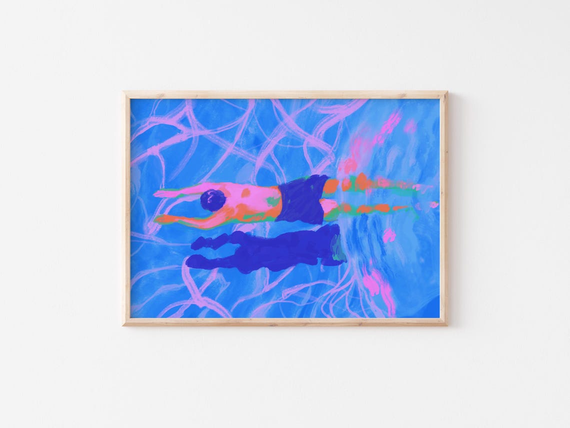 Colorful Swimmer In Blue Pool Pop Art Eclectic Swimming Poster - Image 5