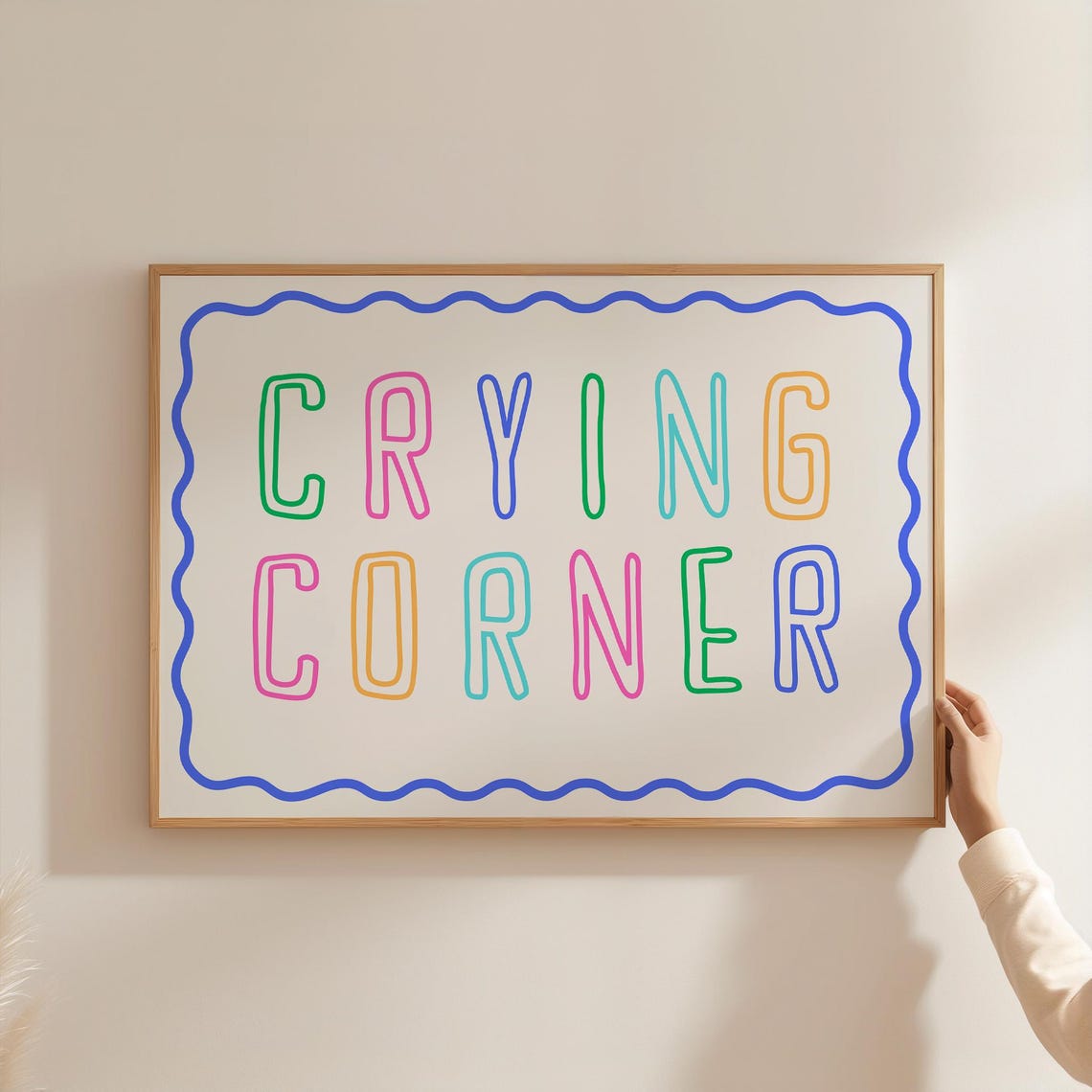 Crying Corner Rainbow Outline Letter Wavy Border Quote Wall Art