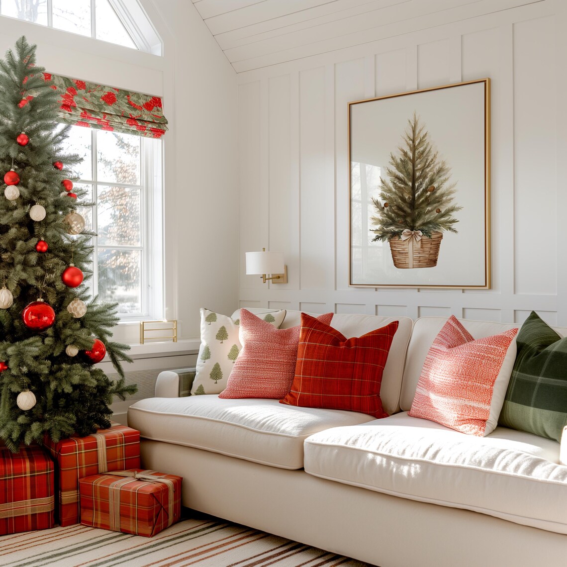 Watercolor Christmas Tree in Woven Basket Neutral Holiday Wall Art - Image 2