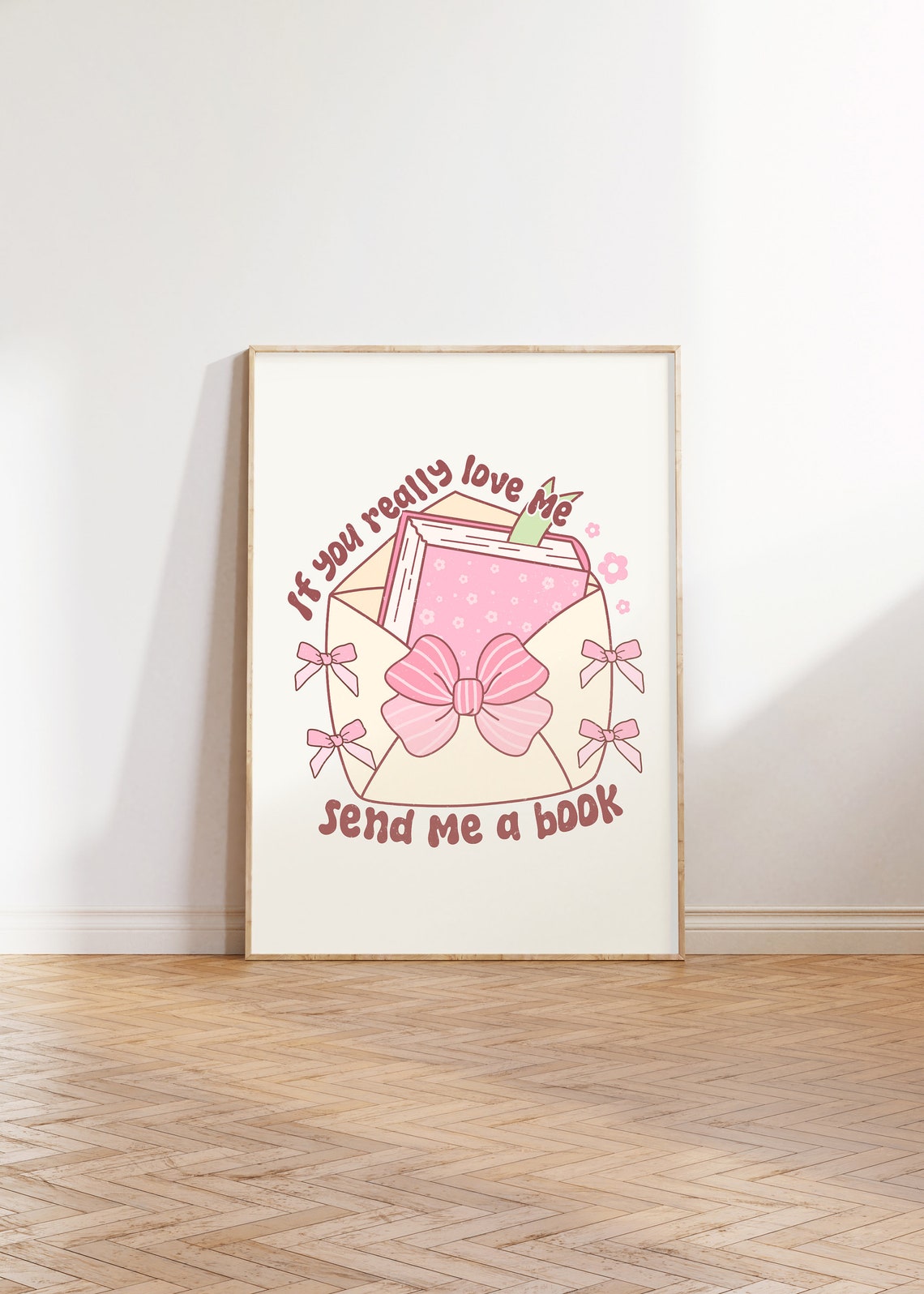 Coquette Bookish Girl Send Me A Book Pink Bow Envelope Poster - Image 5