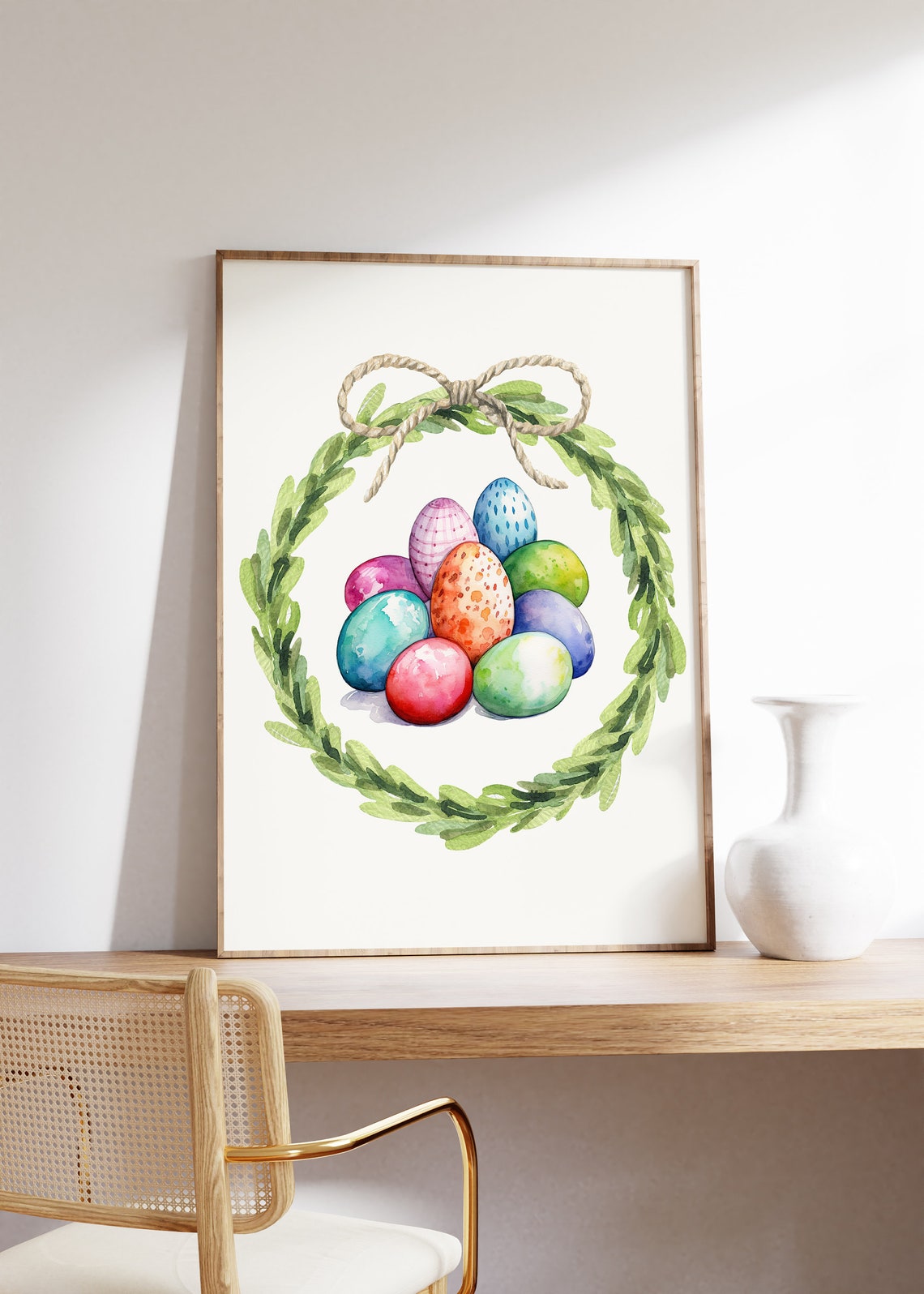Colorful Easter Eggs In Green Leaf Wreath With Twine Bow Poster - Image 4
