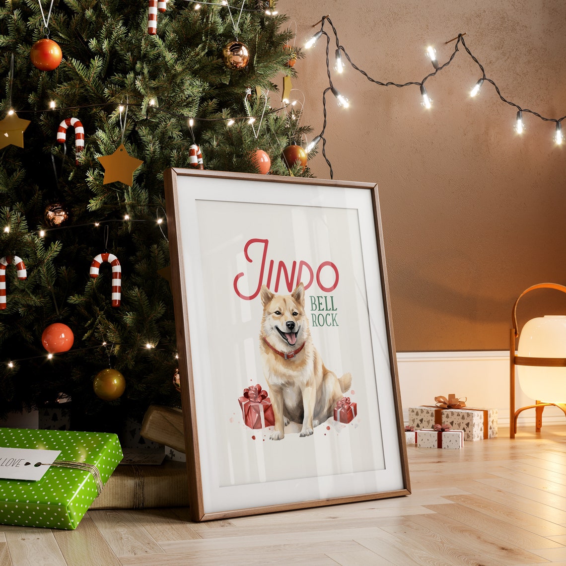 Jindo Bell Rock Korean Jindo Dog With Gifts Christmas Poster - Image 3
