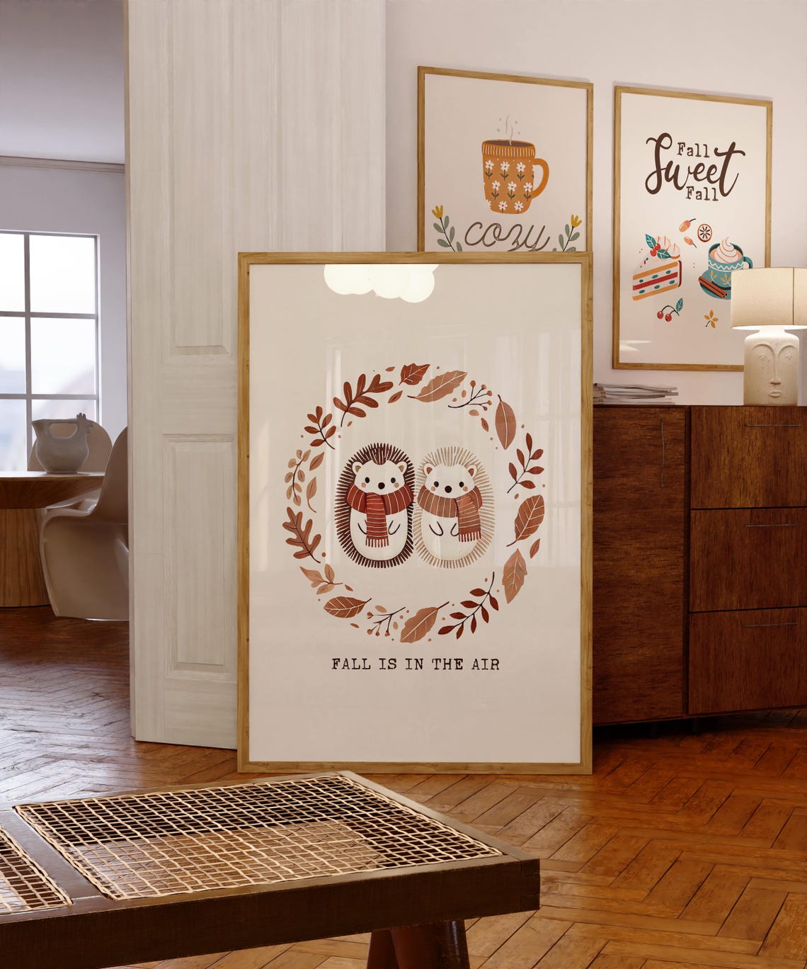 Fall Is in the Air Cute Hedgehogs Autumn Leaves Wreath Poster - Image 4
