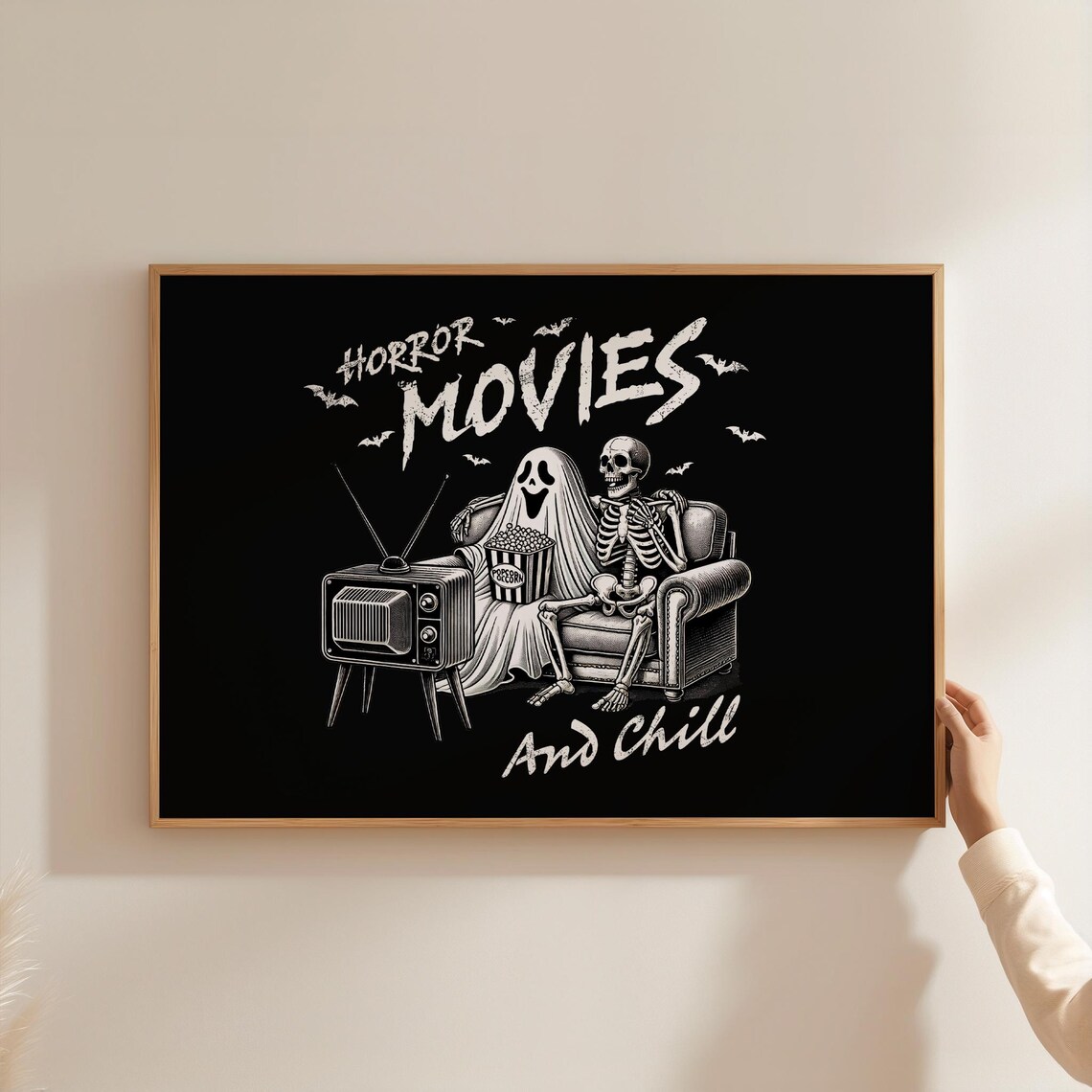 Horror Movies And Chill Ghost Skeleton TV Spooky Halloween Poster - Image 4