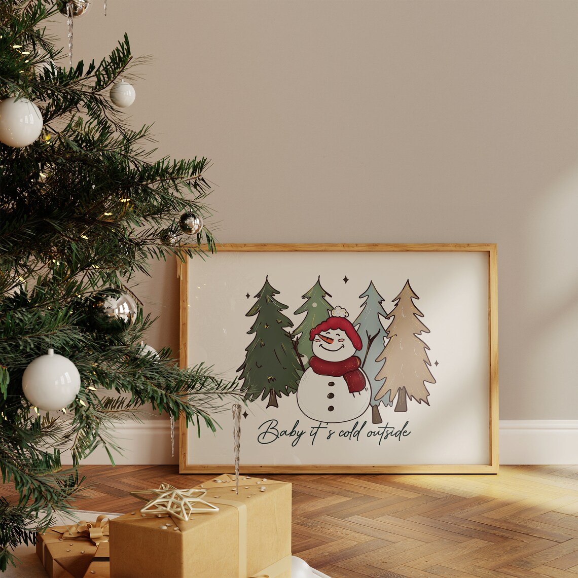 Baby It's Cold Outside Happy Snowman Among Winter Woods Poster - Image 5