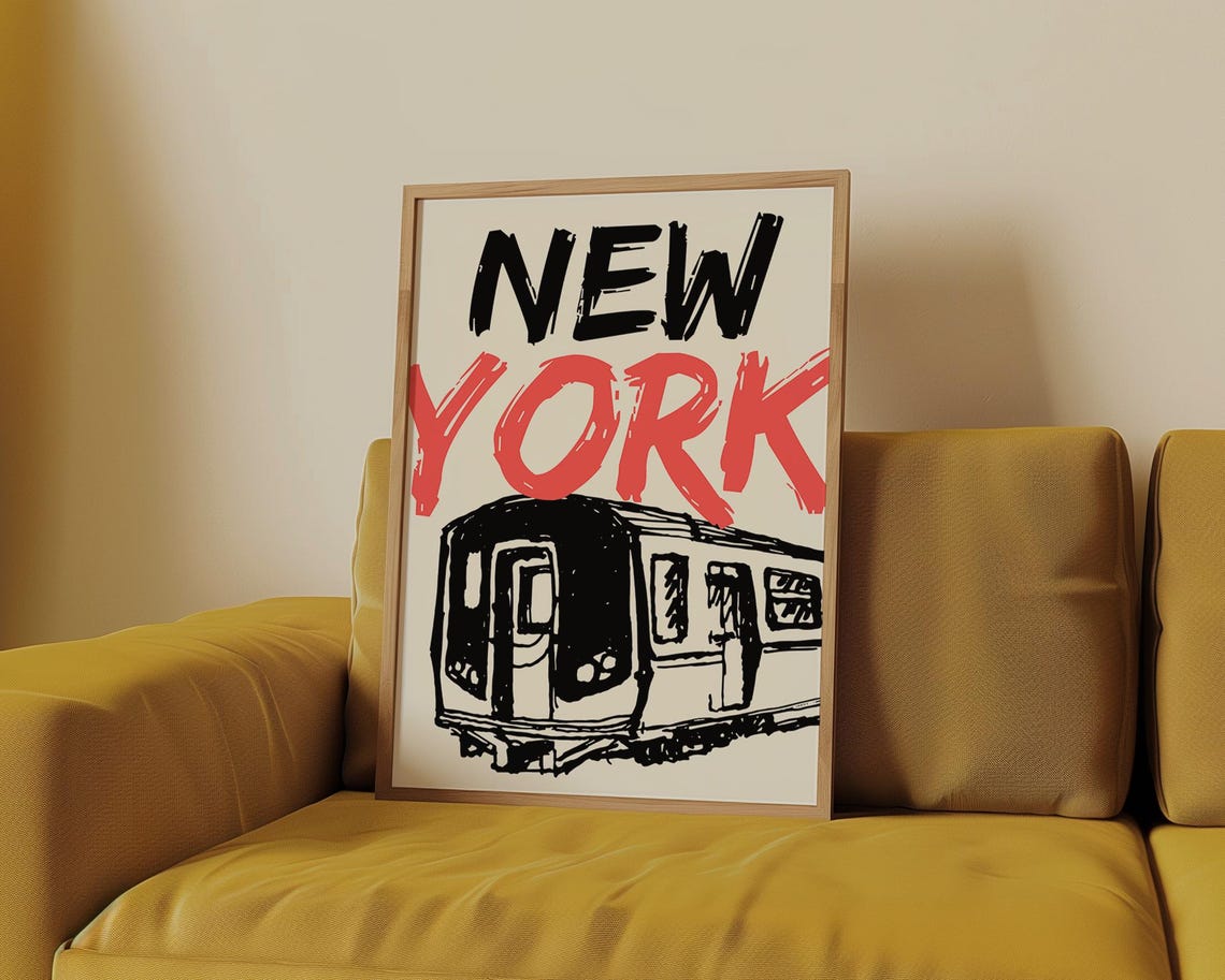 New York City Subway Train Brush Lettering Sketch Typography Poster - Image 4