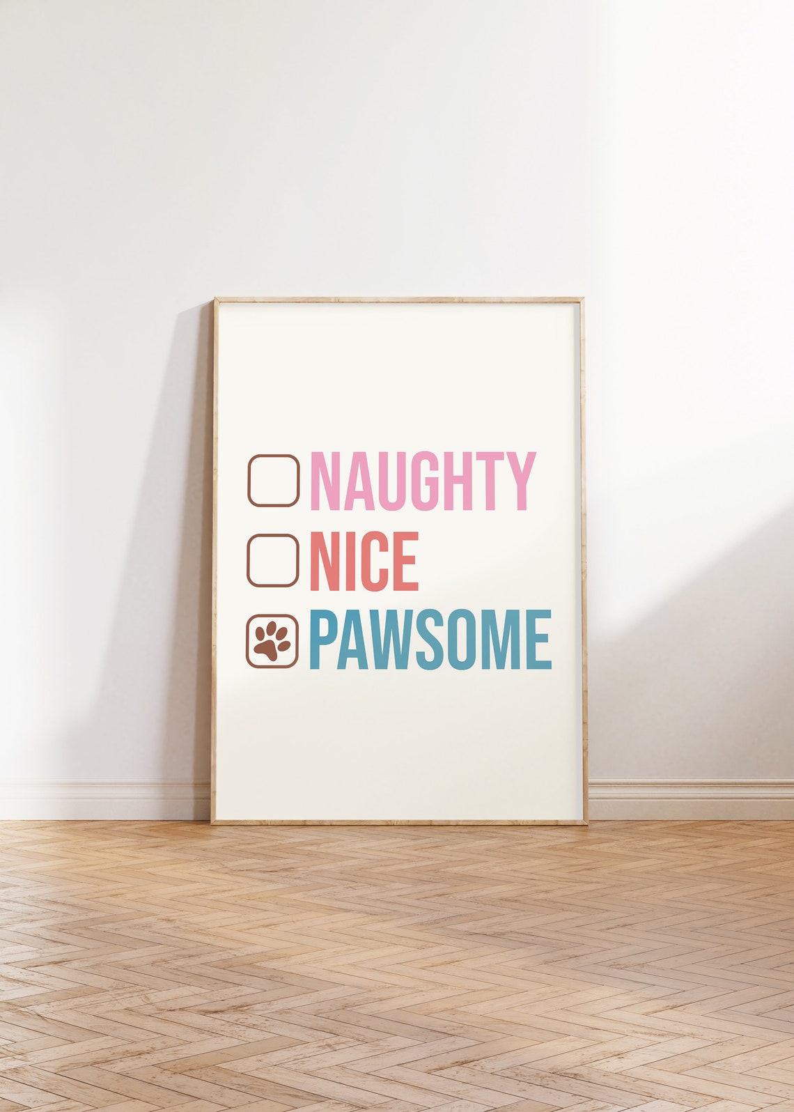Naughty Nice Pawsome Funny Christmas Checklist Typography Poster - Image 2