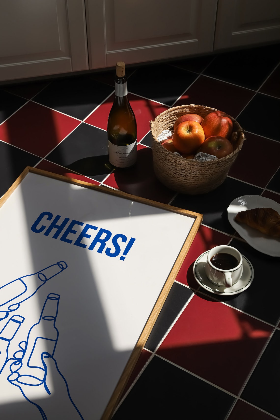 Cheers Blue Line Art Beer Bottles Minimalist Kitchen Bar Poster - Image 5