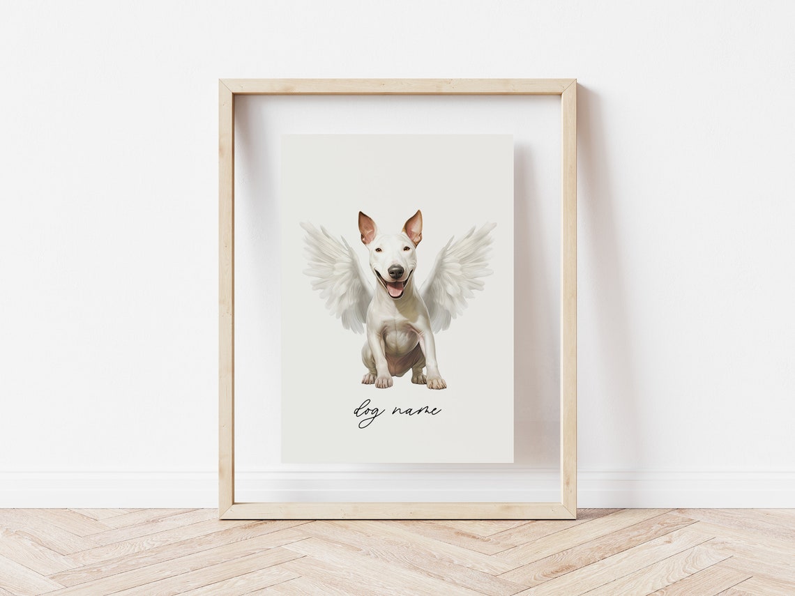 White Bull Terrier Angel Wings Custom Pet Memorial Portrait Poster - Image 5
