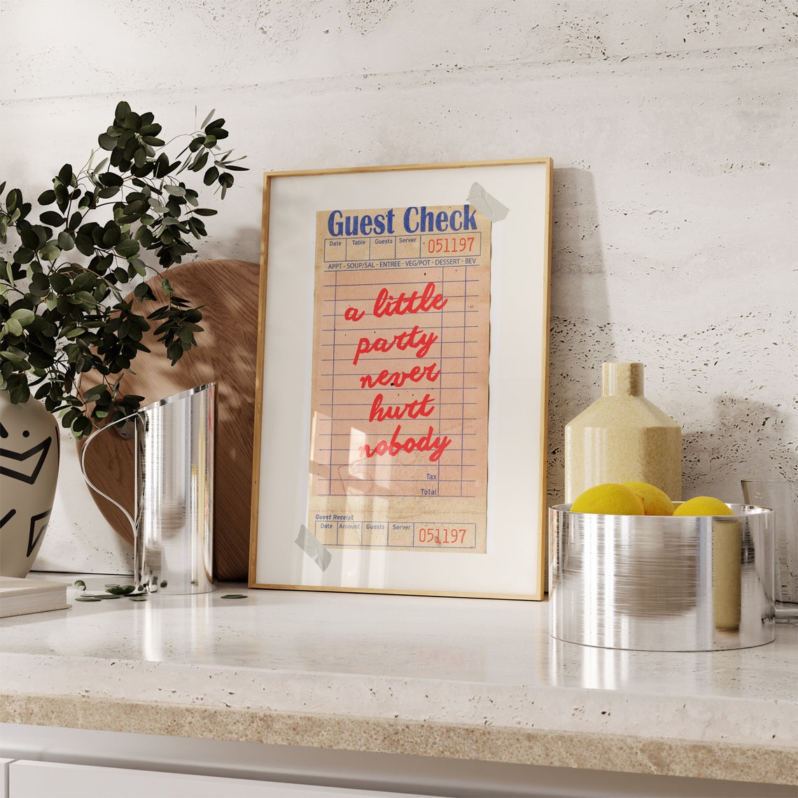 A Little Party Never Hurt Nobody Retro Diner Guest Check Wall Art - Image 4