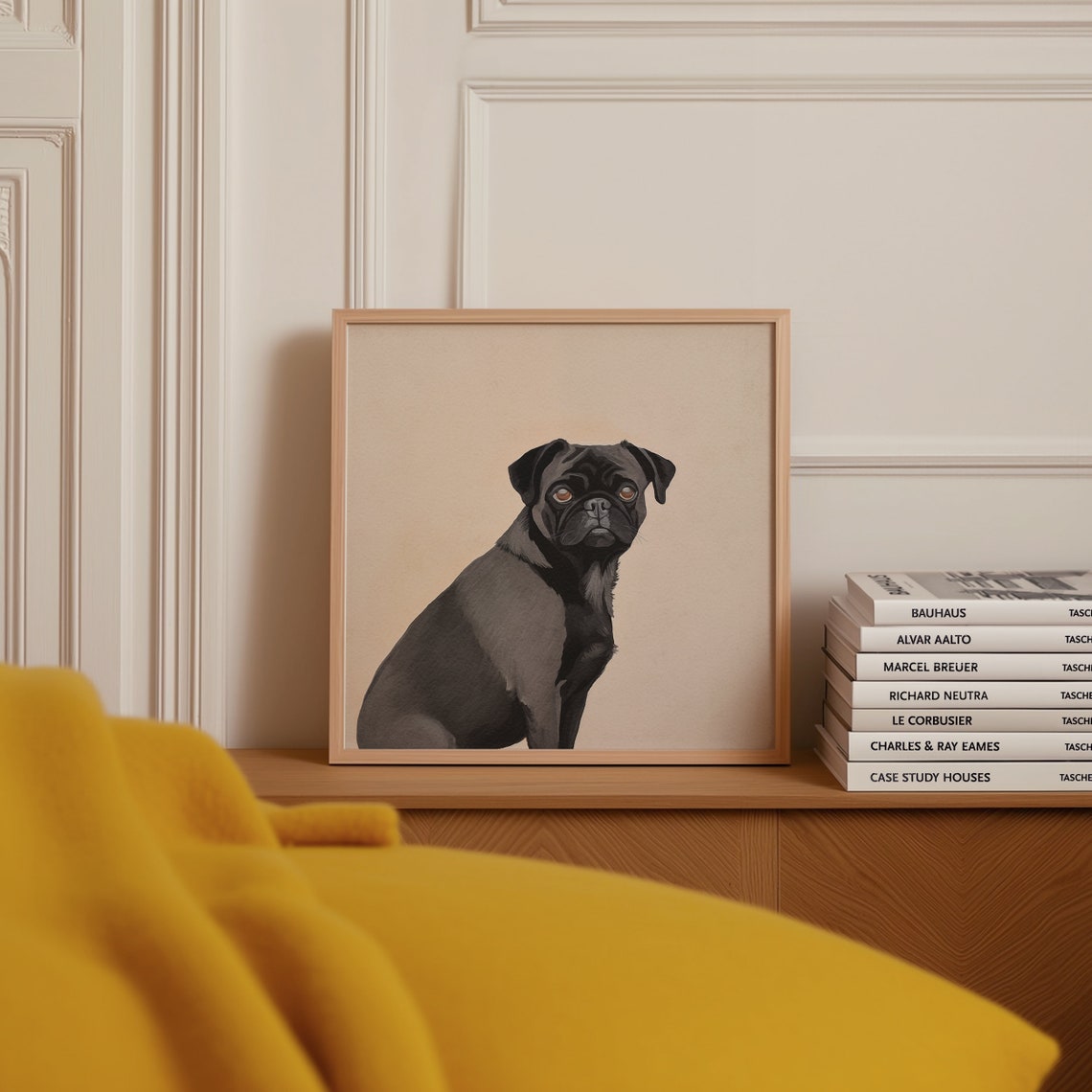 Black Pug Portrait Poster on Warm Beige Minimalist Background - Image 4