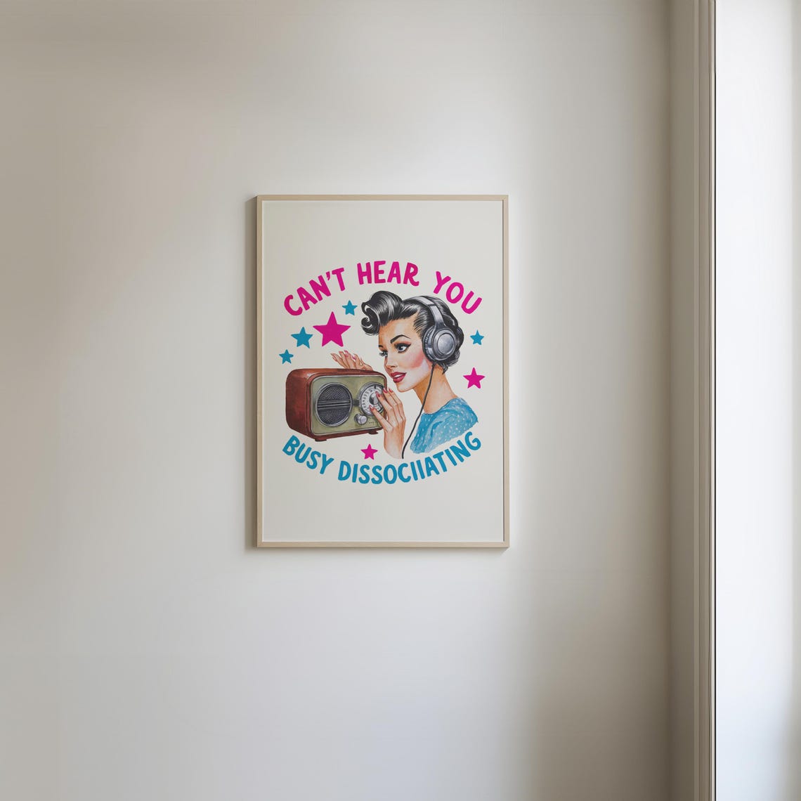 Cant Hear You Busy Dissociating Retro Headphones Quote Poster - Image 4