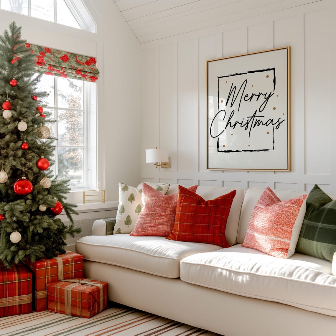 Merry Christmas Script in Black Frame With Gold Dots Holiday Poster - Image 3