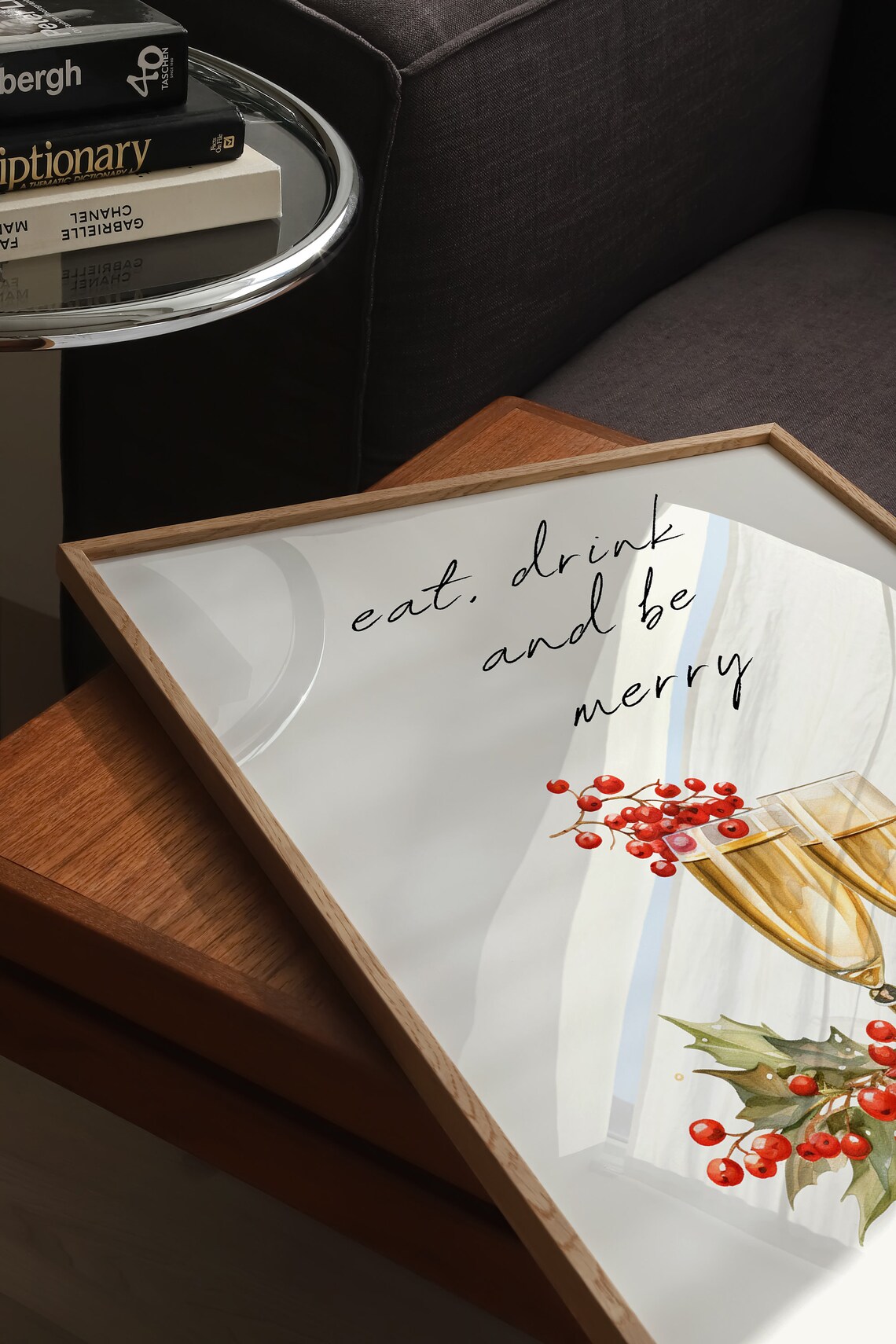 Eat Drink and Be Merry Watercolor Champagne Toast Bar Cart Holiday Poster - Image 5